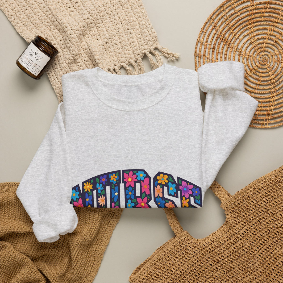 Blossom Lettering Sweatshirt Nurse Thanks Gift Women Striking Sweatshirt Calligraphy Sweatshirt Healthcare Enthusiast Bold Sweatshirt Appreciation Graphic