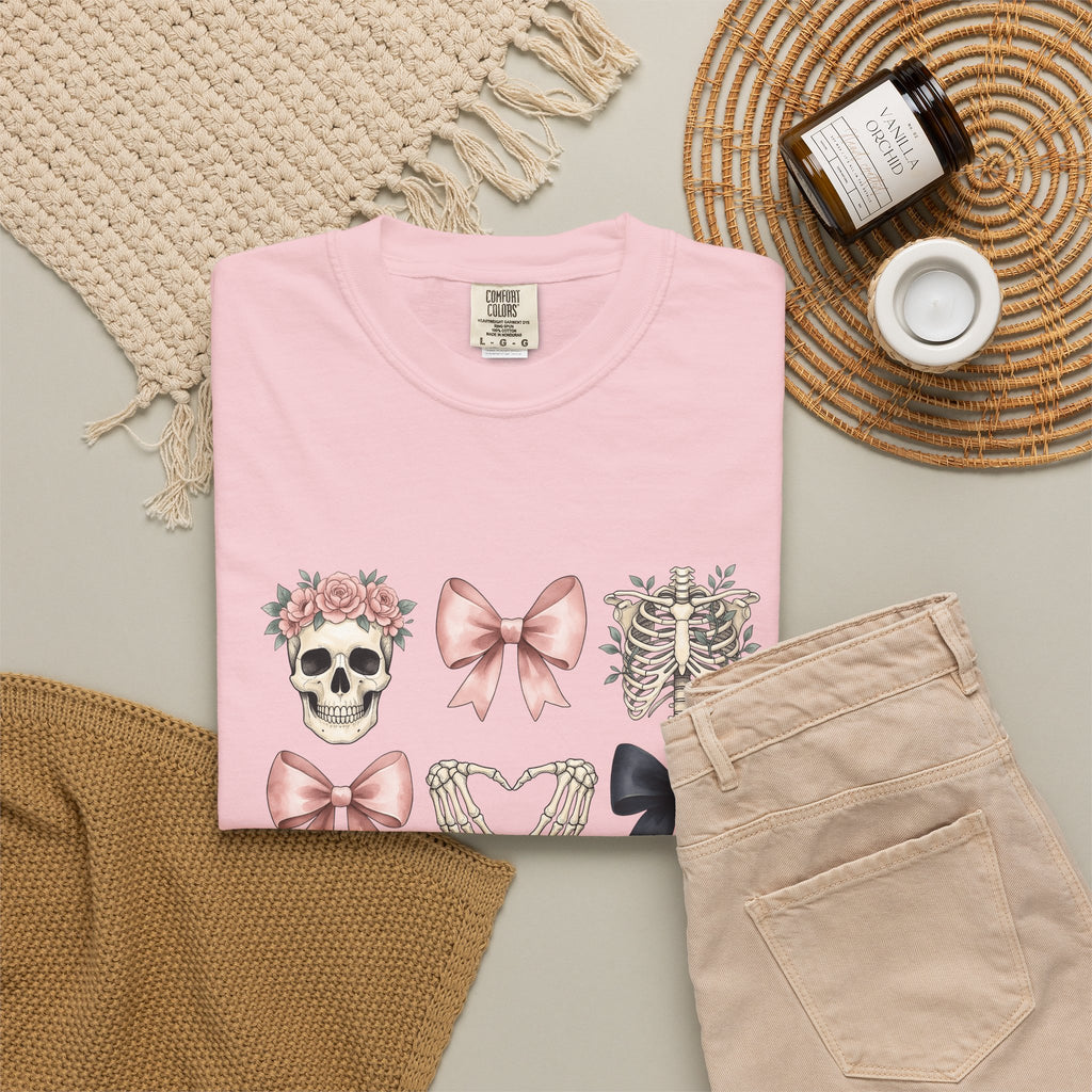 Skull Flower Halloween Dark Gift Watercolor Sugar Skull Horror Fan Gothic Dark Retro Bony T-Shirt