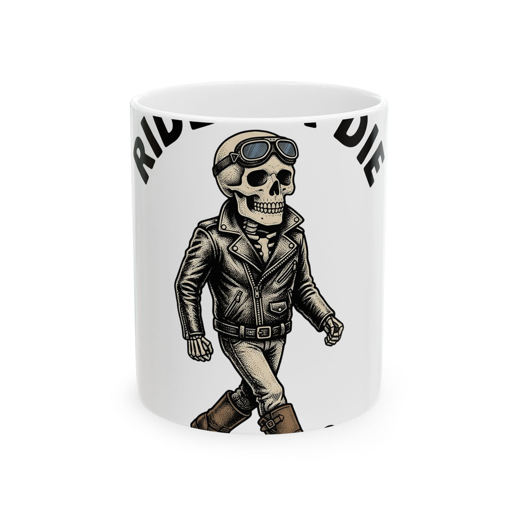 Bony Biker Mug Halloween Chopper Gift Women Old School Mug Biker Mug Horror Fan Retro Mug Motorcycle Graphic Grunge Shades Mug