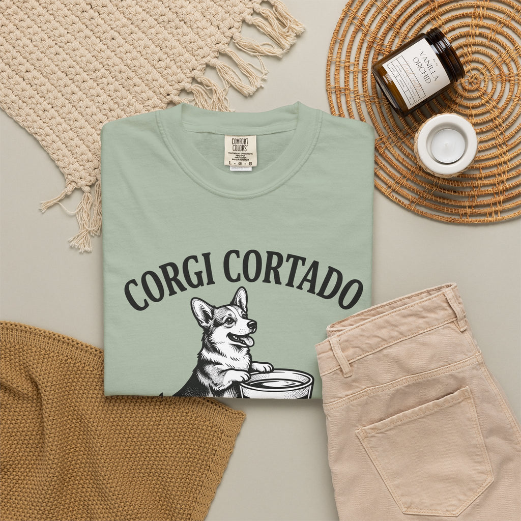 Corgi T-Shirt Dog Cafe Gift Women Rustic T-Shirt Pembroke T-Shirt Dog Fan Country T-Shirt Coffee Graphic Doodle Latte Cup T-Shirt