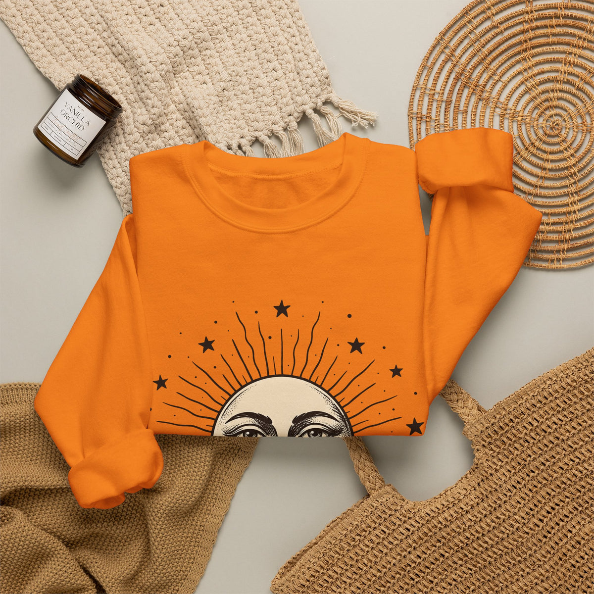Sun Face Sweatshirt Boho Chic Space Gift Women Rustic Sweatshirt Sun Sweatshirt Hippie Fan Bohemian Sweatshirt Galaxy Graphic Line Art Stars Sweatshirt