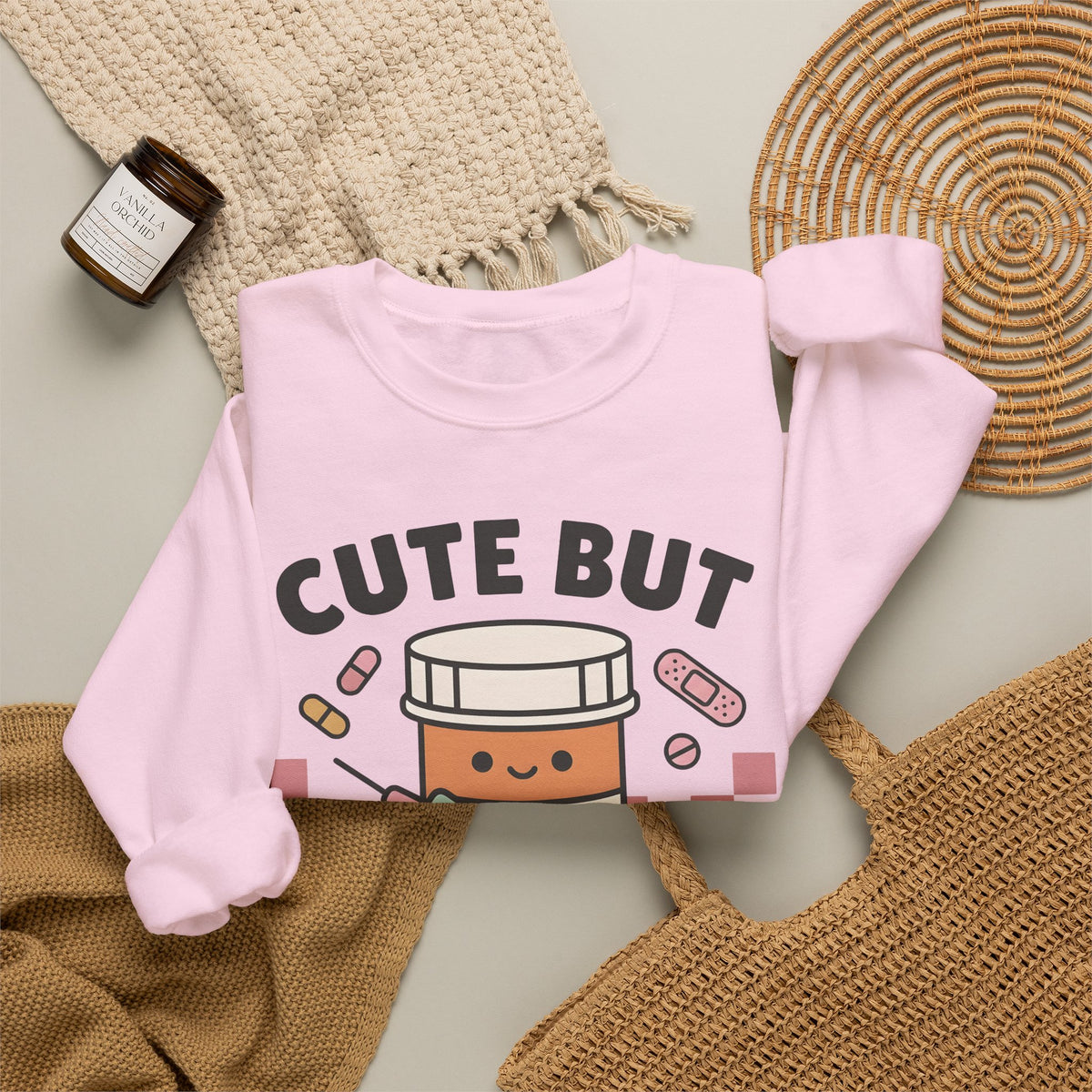 Pill Bottle Syringe Sweatshirt Nurses Medical Gift Women Kawaii Sweatshirt Medication Sweatshirt Nurse Enthusiast Cute Sweatshirt Healthcare Graphic Cartoon