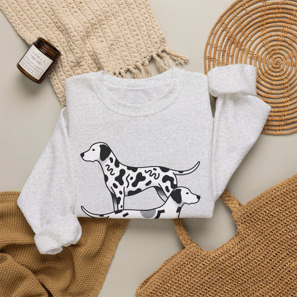 Dalmatian Sweatshirt Dog Fauna Gift Women Flat Sweatshirt Dalmatian Sweatshirt Dog Fan Graphic Design Illustration Sketch Spot Design Sweatshirt