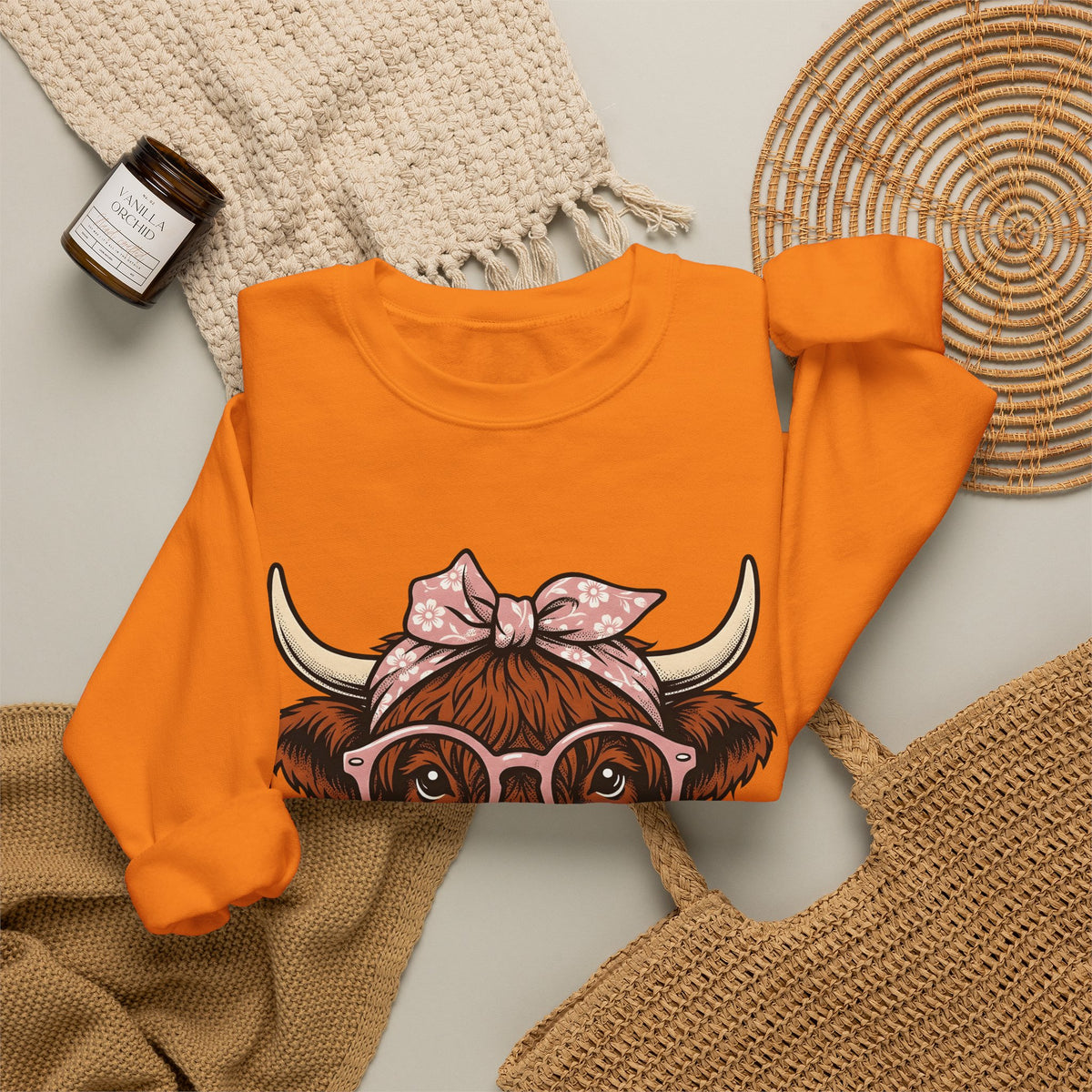 Hairy Cow Sweatshirt Highland Cow Pet Gift Women Sketch Sweatshirt Furry Cow Sweatshirt Highland Cattle Fan Drawing Graphic Sweatshirt Cartoon Shades Sweatshirt