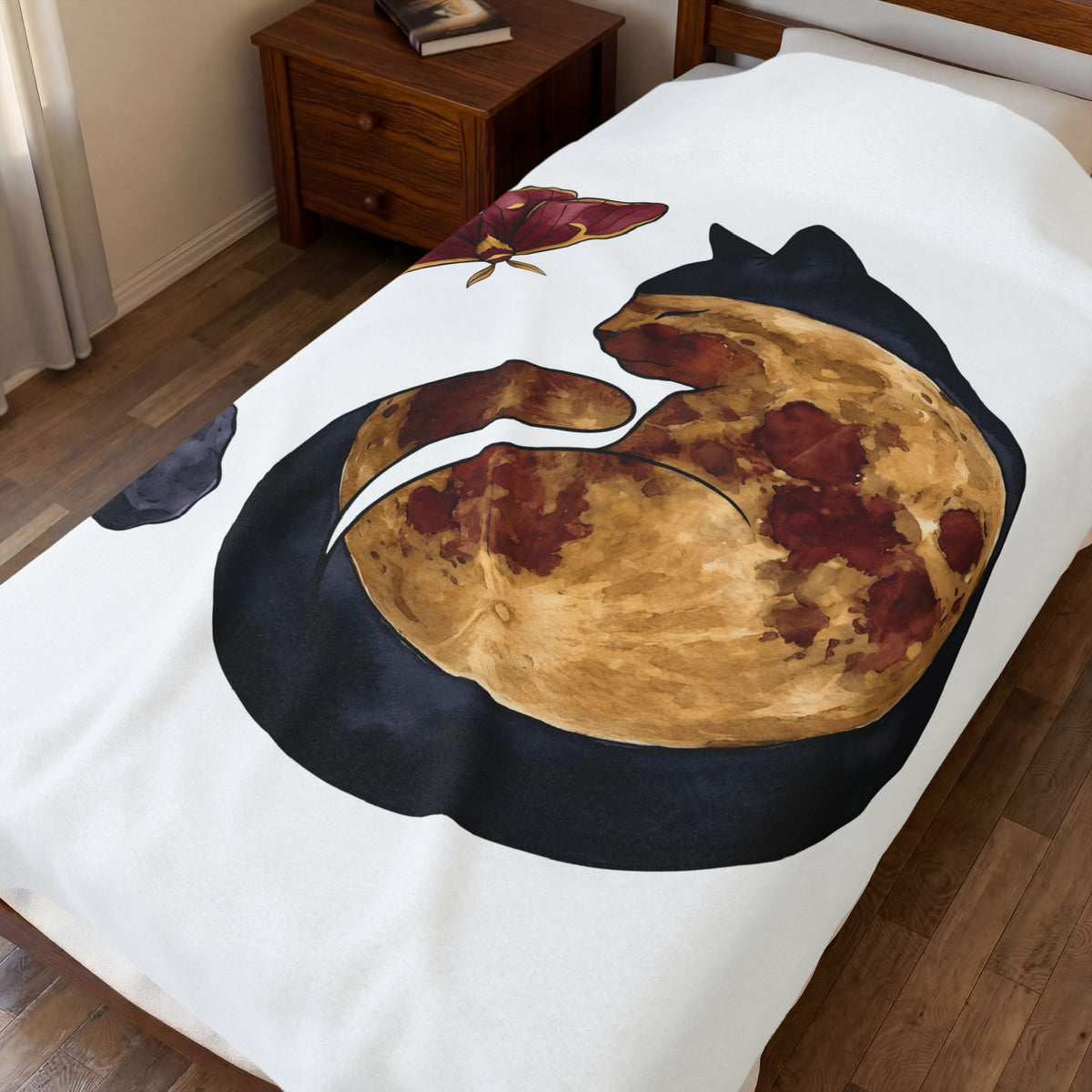 Night Cat Blanket Cat Cosmos Gift Women Paint Blanket Kitty Blanket Cat Fan Artistic Blanket Universe Graphic Galaxy Moth Blanket
