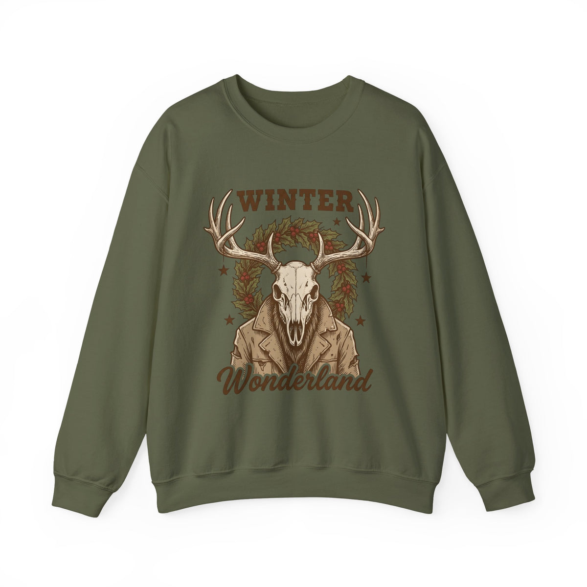 Antler Skull Sweatshirt Christmas Frost Gift Women Throwback Sweatshirt Deer Skull Sweatshirt Xmas Fan Holiday Sweatshirt Frosty Graphic Cartoon Pine Wreath