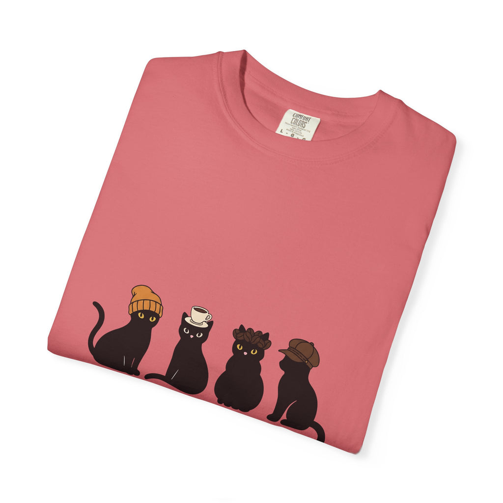 Black Cat T-Shirt Cat Cafe Gift Women Kawaii T-Shirt Kitty T-Shirt Cat Fan Feline T-Shirt Coffee Graphic Minimal Simple Hat T-Shirt