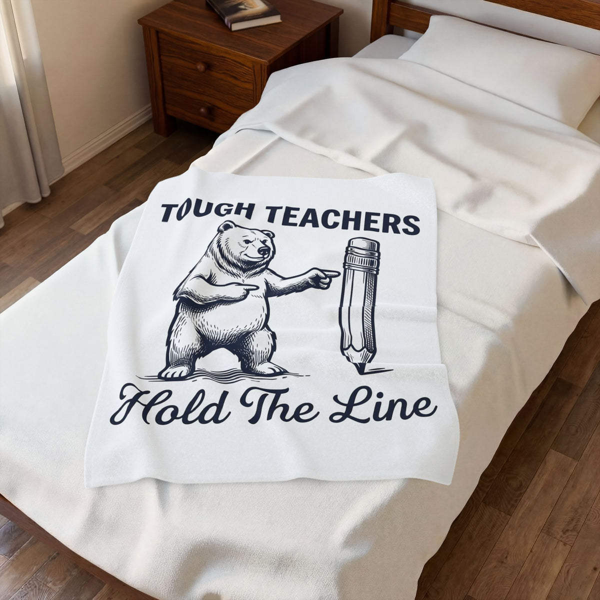 Bear Pen Blanket Teachers Wildlife Gift Women Sketch Blanket Pen Holder Blanket Educator Enthusiast Drawing Illustration Retro Classroom Blanket