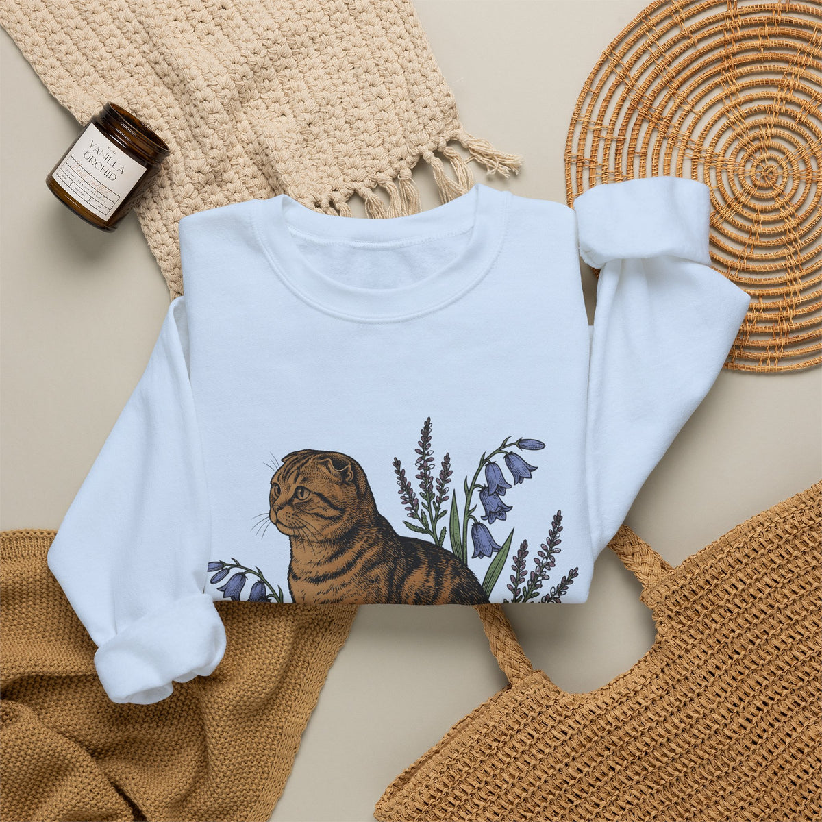 Tiger Cat Sweatshirt Cat Petals Gift Women Leaf Sweatshirt Tabby Cat Sweatshirt Cat Fan Feline Sweatshirt Floral Graphic Sketch Wild Blooms Sweatshirt