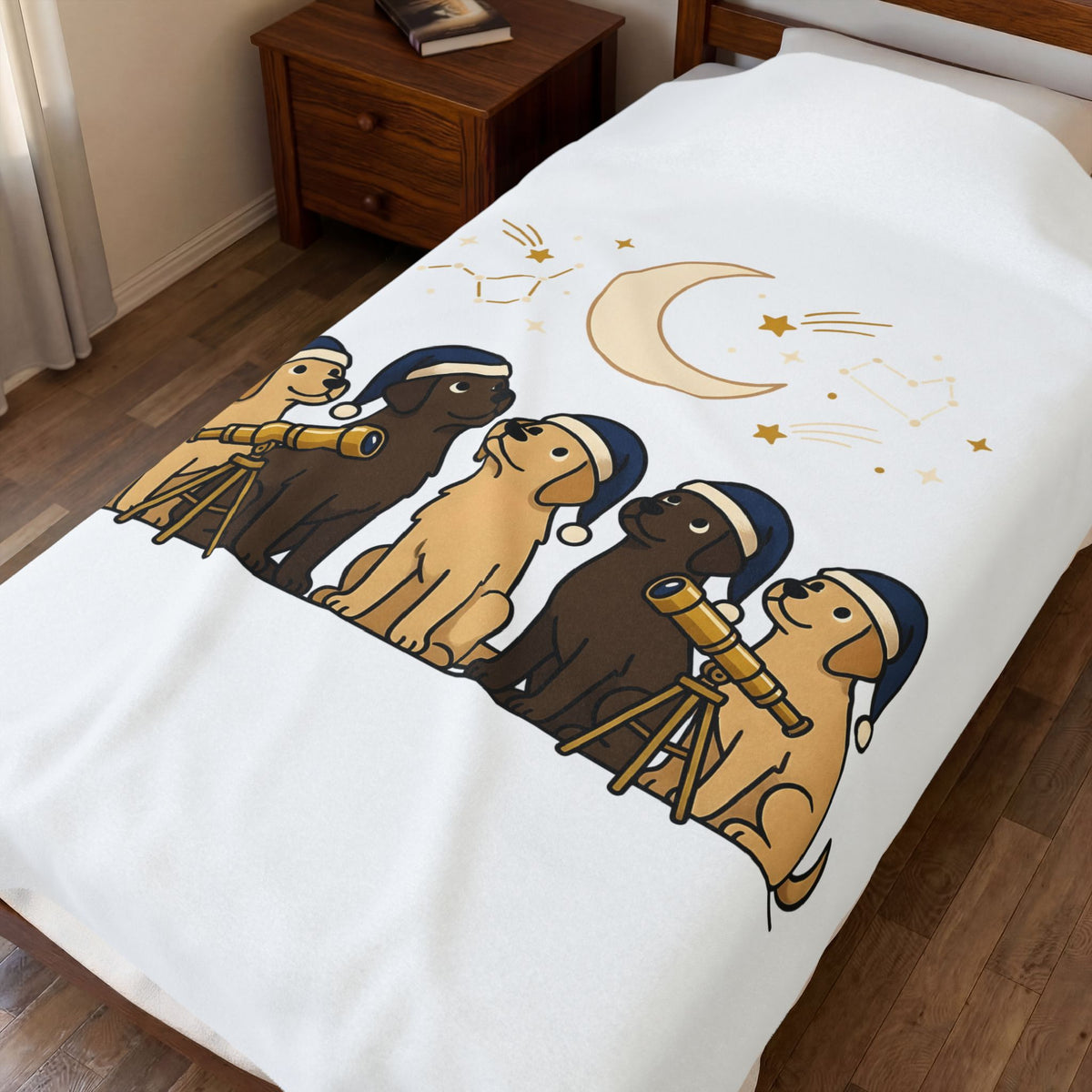 Labrador Pups Blanket Dog Stargazing Gift Women Adorable Cartoon Blanket Puppy Blanket Dog Fan Cute Blanket Astronomy Graphic Clean Binoculars