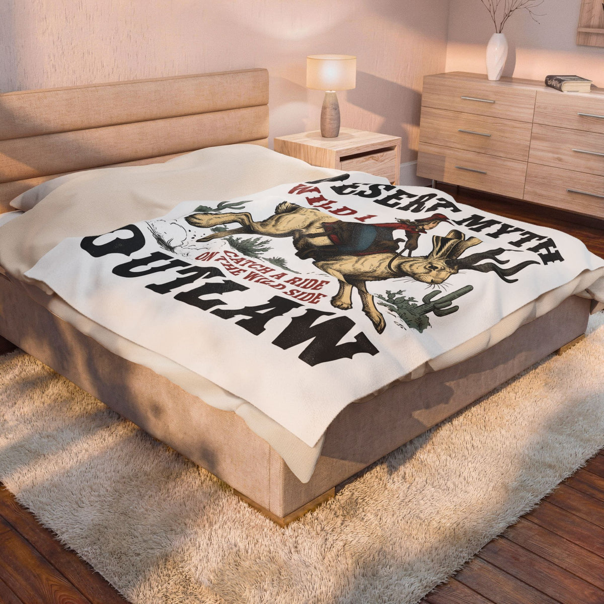 Cowgirl Jackalope Blanket Cowgirl Desert Gift Women Vintage Blanket Jackrabbit Blanket Cowboy Fan Retro Blanket Arid Graphic Western Cactus Blanket
