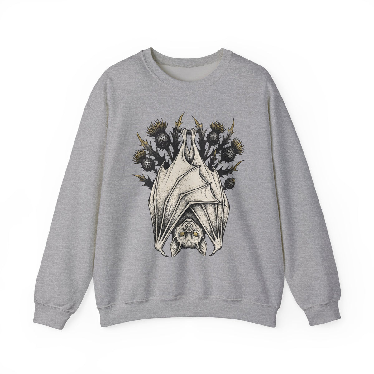 Bat Design Sweatshirt Halloween Greenery Gift Women Macabre Sweatshirt Bat Sweatshirt Horror Fan Dark Sweatshirt Foliage Graphic Sketch Bloom Sweatshirt