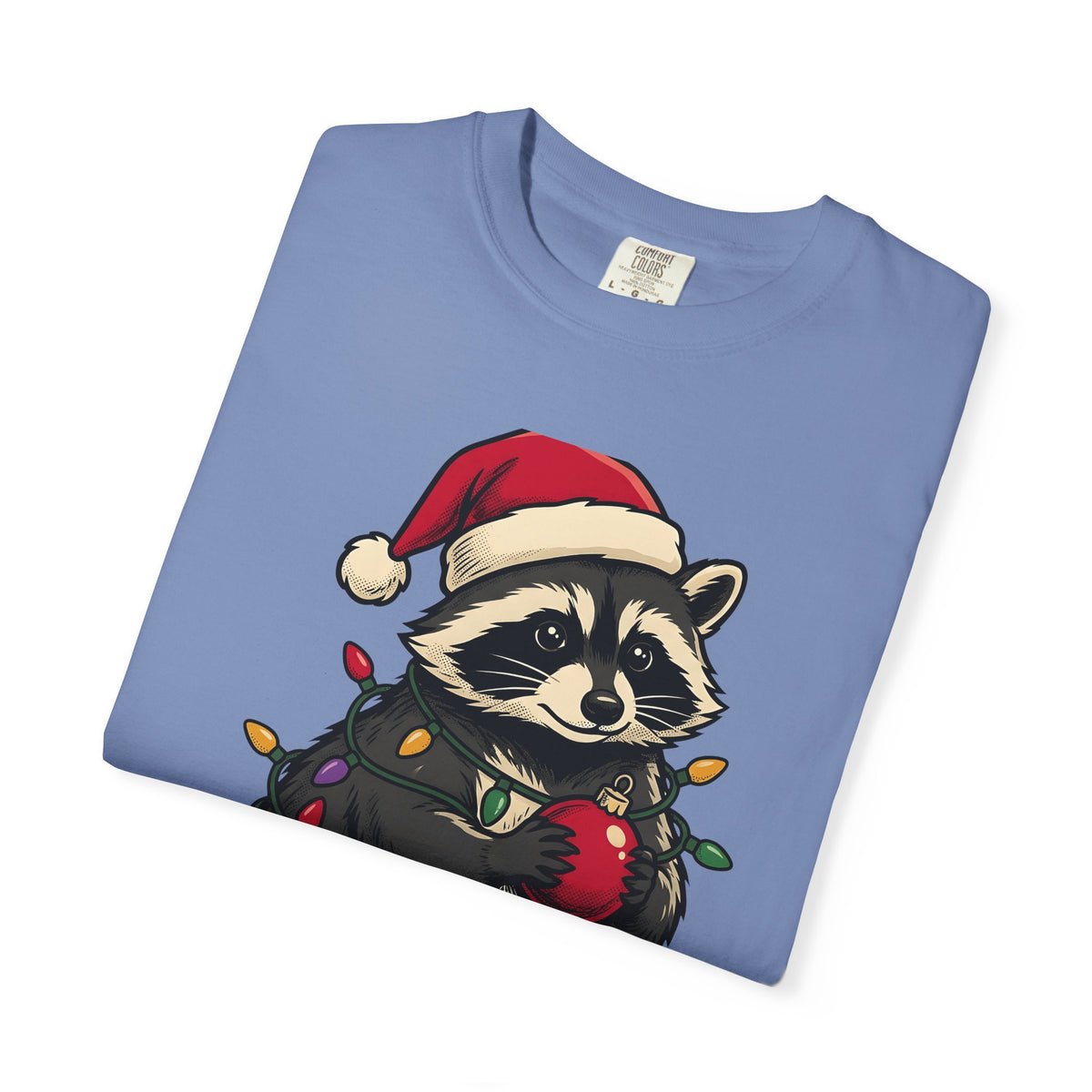 Raccoon Holiday Hat T-Shirt Christmas Creatures Gift Women Comic T-Shirt Trash Panda T-Shirt Xmas Fan Cartoon T-Shirt Animal Graphic Line Art