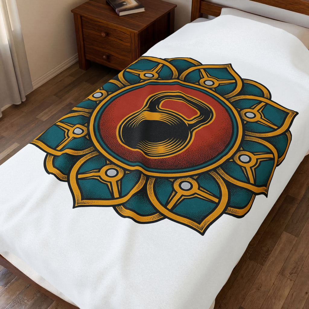 Kettlebell Mandala Blanket Sports Fitness Gift Women Boho Blanket Kettlebell Blanket Athlete Enthusiast Hippie Blanket Workout Graphic Vintage