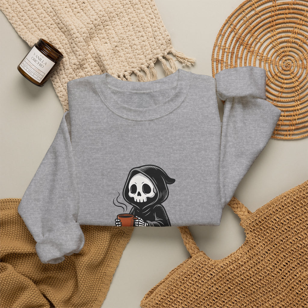 Reaper Skull Sweatshirt Halloween Latte Gift Women Retro Sweatshirt Grim Reaper Sweatshirt Horror Fan Grunge Sweatshirt Coffee Graphic Vintage Sweatshirt Sweatshirt