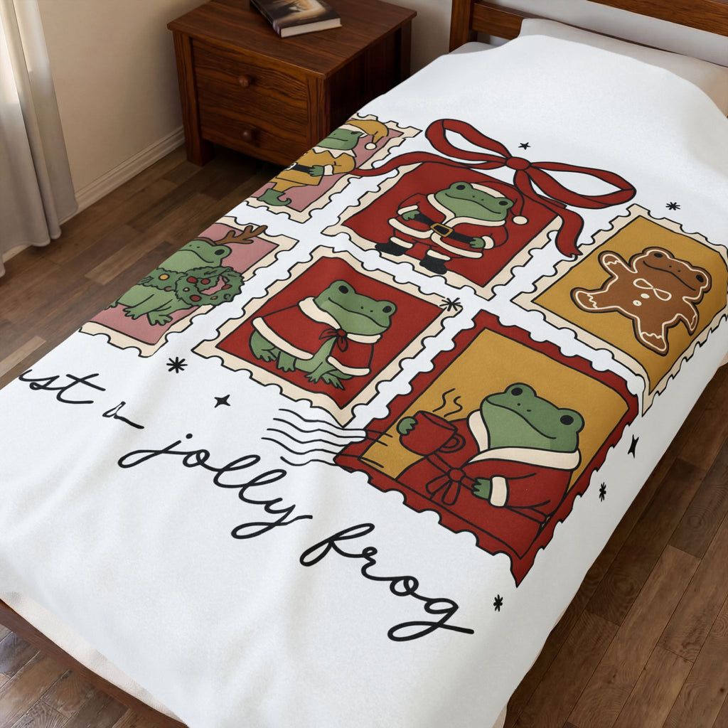 Frog Holiday Stamps Blanket Christmas Pets Gift Women Cute Blanket Toad Blanket Christmas Fan Kawaii Blanket Animal Graphic Vintage Festive Wreath