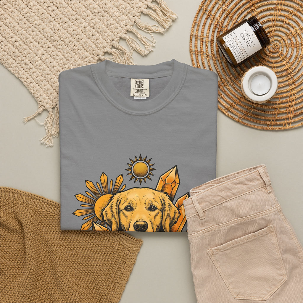 Golden Retriever T-Shirt Dog Sunlight Gift Women Bohemian T-Shirt Retriever T-Shirt Dog Fan Puppy T-Shirt Sunshine Graphic Retro Crystals T-Shirt