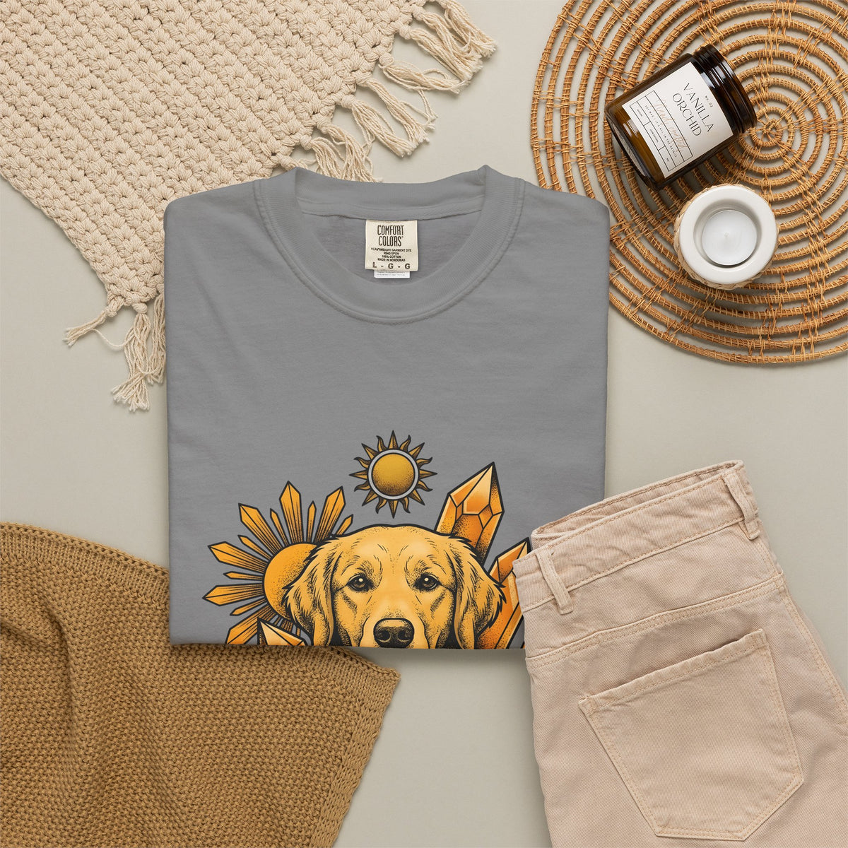 Golden Retriever T-Shirt Dog Sunlight Gift Women Bohemian T-Shirt Retriever T-Shirt Dog Fan Puppy T-Shirt Sunshine Graphic Retro Crystals T-Shirt