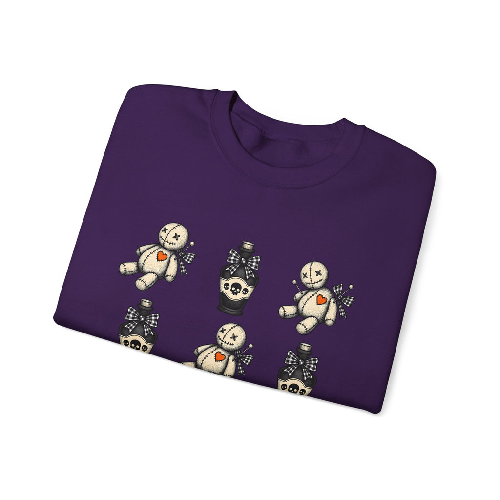Charm Doll Sweatshirt Halloween Macabre Gift Women Old School Sweatshirt Voodoo Doll Sweatshirt Horror Fan Retro Sweatshirt Dark Graphic Throwback Remedy Flask