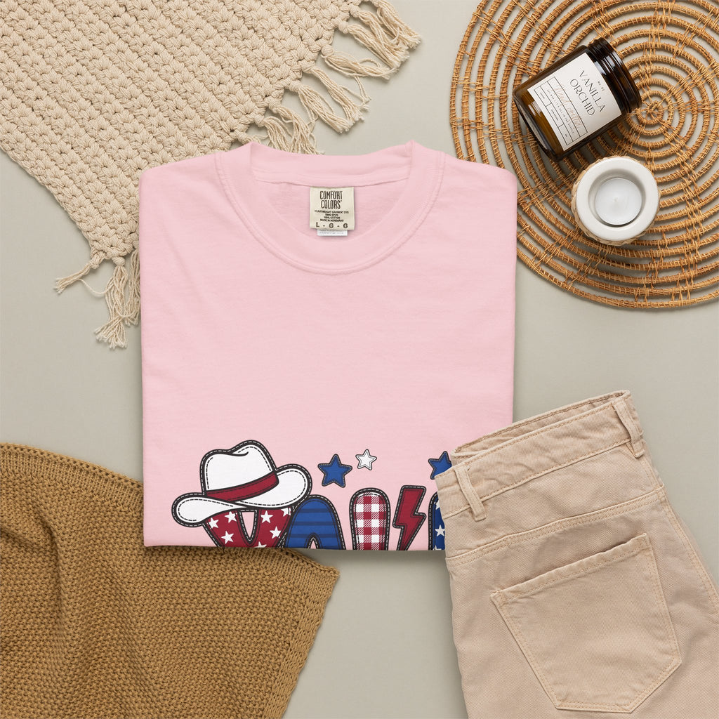 Cowboy Hat Stars T-Shirt America Patriotic Gift Women Cartoon T-Shirt Western Hat T-Shirt Usa Fan Vintage T-Shirt Star Graphic Retro Plaid T-Shirt