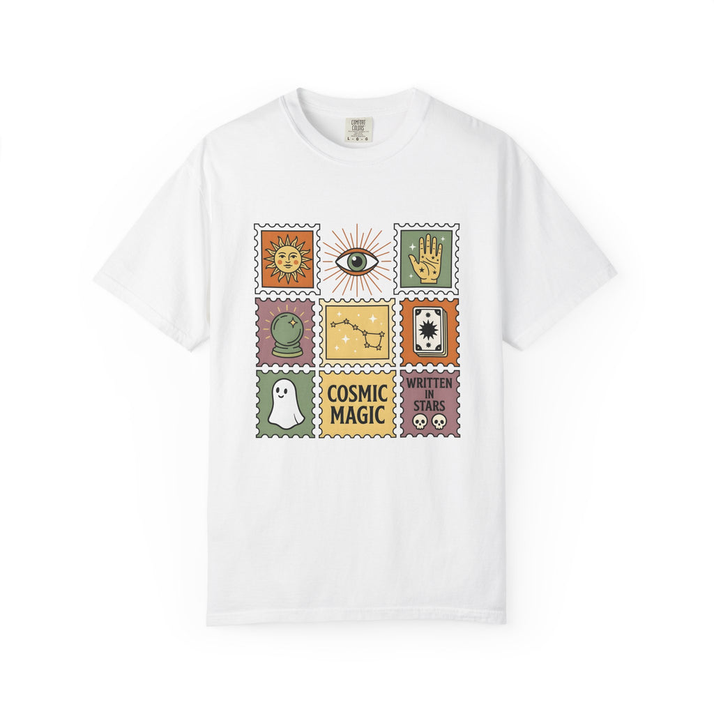 Magic Stamps T-Shirt Halloween Zodiac Gift Women Hippie T-Shirt Rubber Stamp T-Shirt Horror Fan Psychedelic T-Shirt Astrology Graphic Vintage