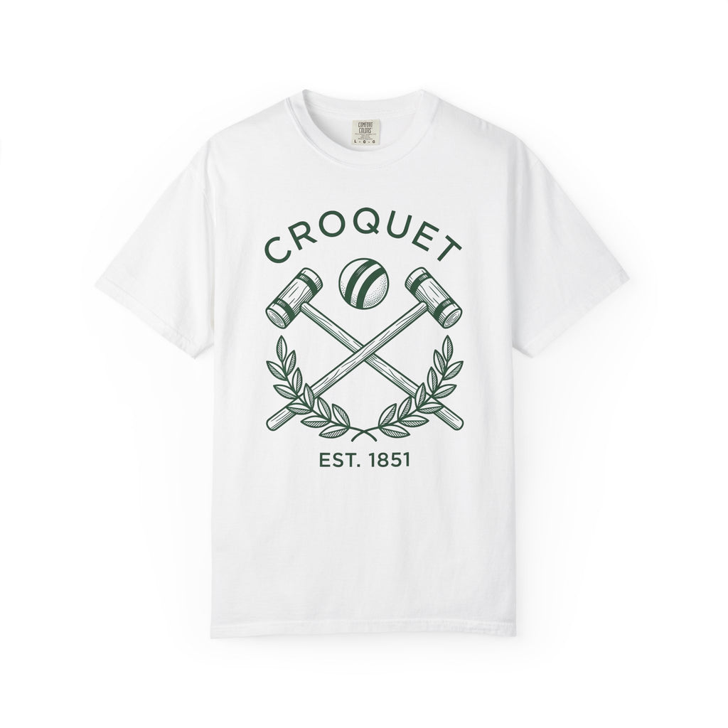 Croquet Mallets T-Shirt Croquet Lawn Gift Women Vintage T-Shirt Mallets T-Shirt Croquet Fan Croquetage T-Shirt Yard Graphic Hand Drawn Laurel