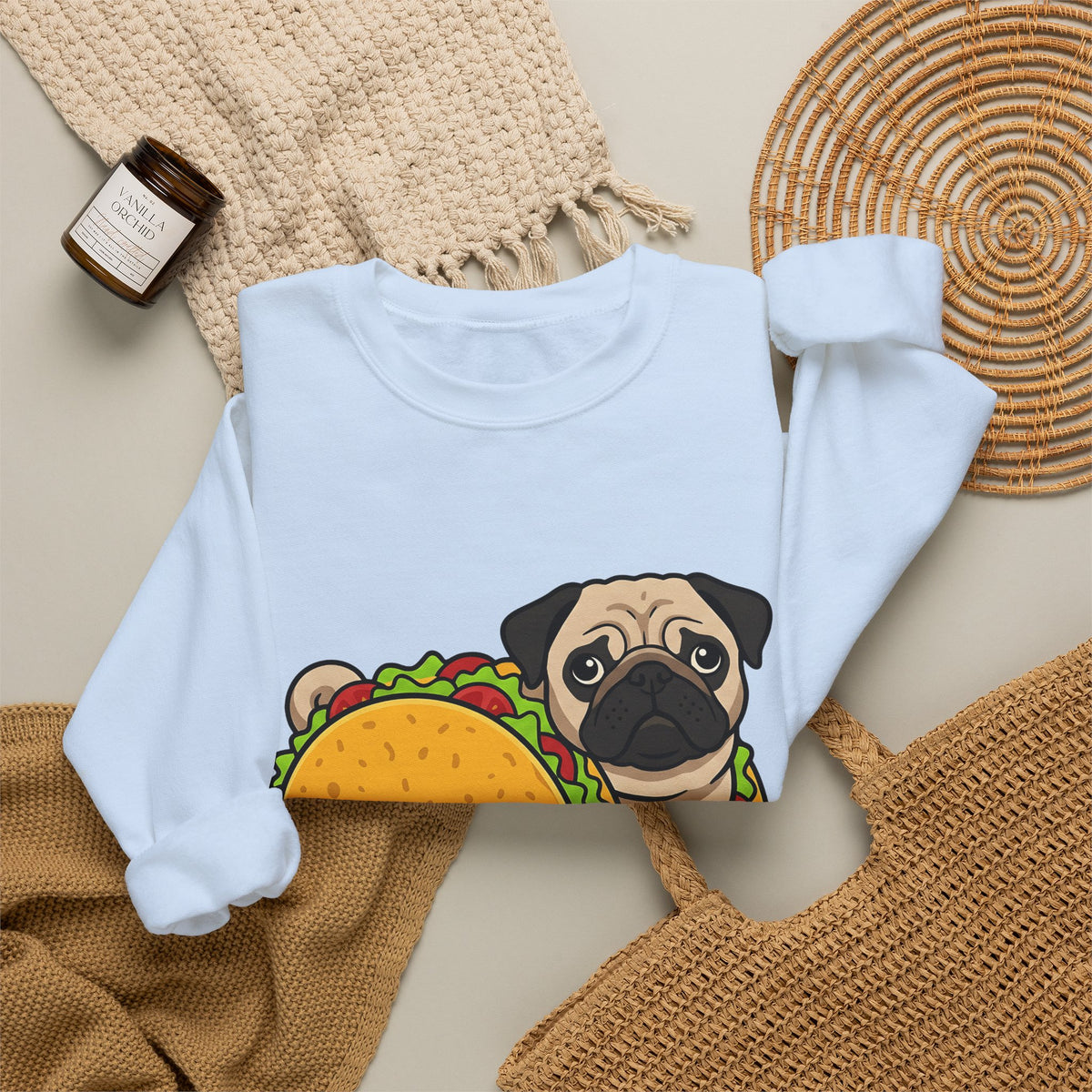 Pug Taco Dog Meal Gift Comic Taco Dog Fan Cartoon Food Doodle Lettuce Sweatshirt