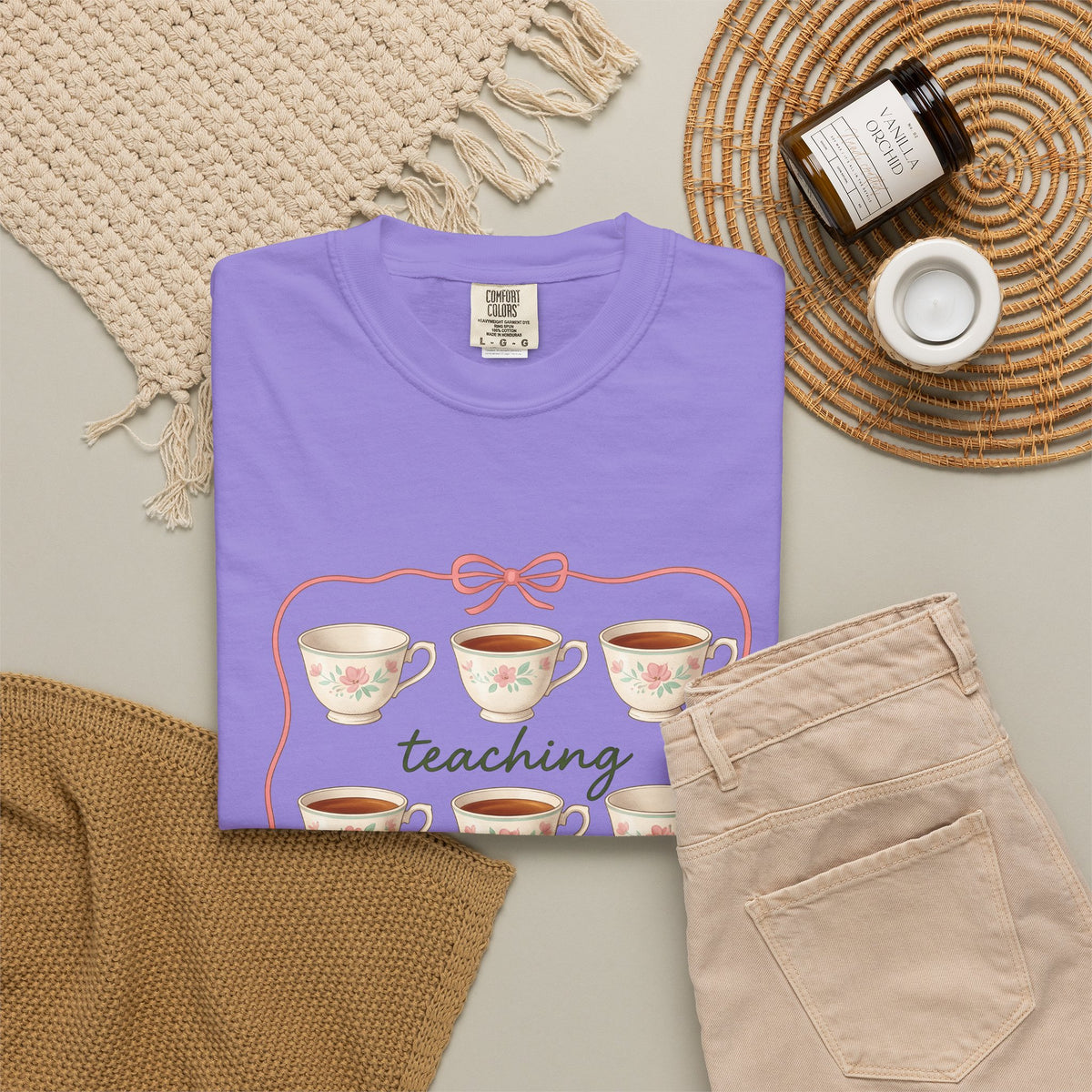Floral Teacup T-Shirt Teachers Coffee Gift Women Vintage T-Shirt Teacup T-Shirt Educator Enthusiast Retro T-Shirt Caffeine Graphic Hand Drawn Bow