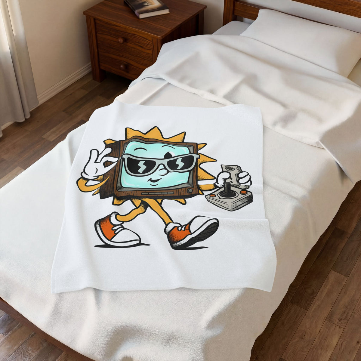 Vintage Tv Figure Blanket Cute Console Gift Women Comic Blanket Retro Tv Character Blanket Adorable Fan Cartoon Blanket Controller Graphic Classic
