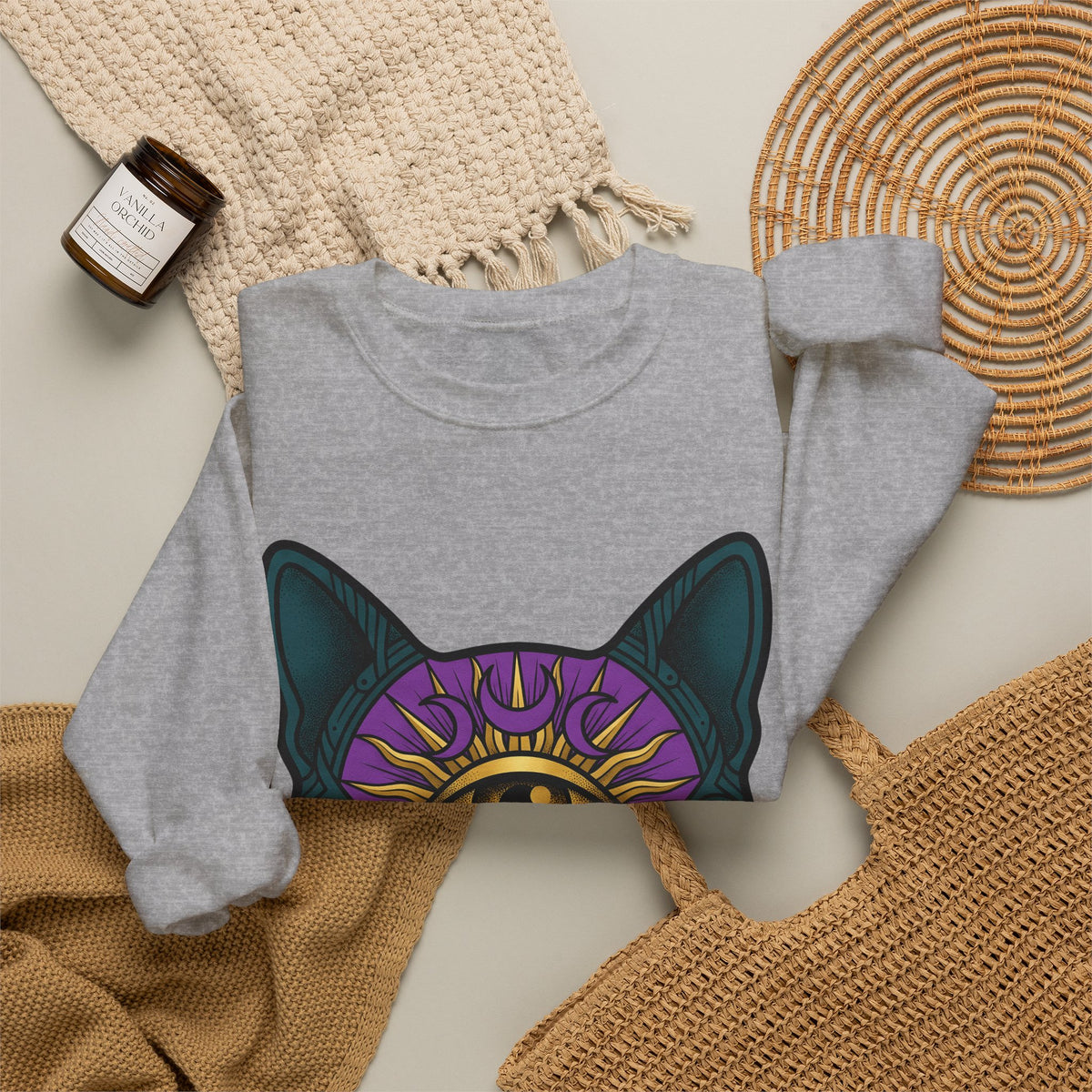 Cat Head Sweatshirt Cat Occult Gift Women Surreal Sweatshirt Kitty Sweatshirt Feline Fan Abstract Sweatshirt Mystical Graphic Tribal Jewels Sweatshirt