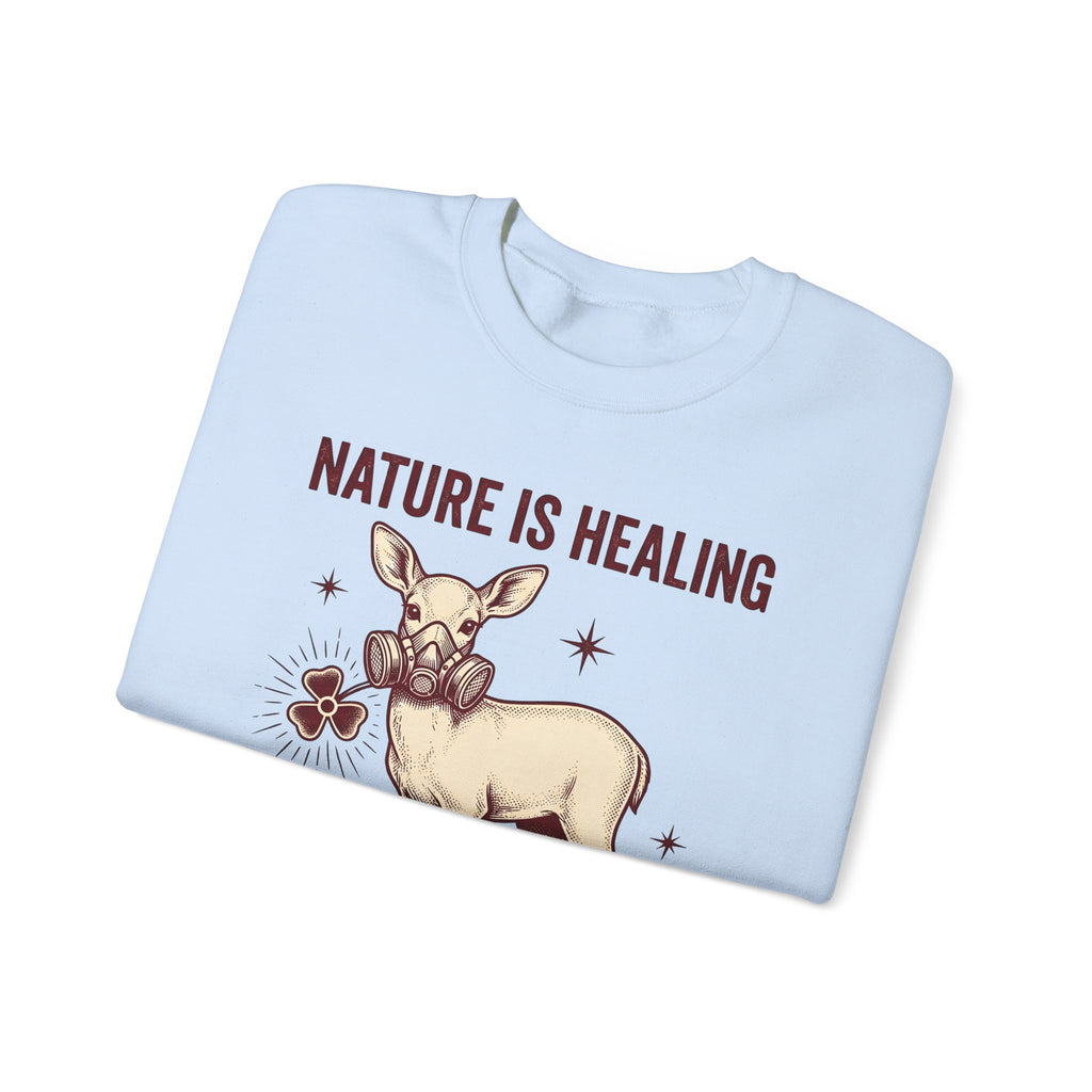 Buck Gas Mask Sweatshirt Nature Fauna Gift Women Antique Sweatshirt Gas Mask Sweatshirt Wildlife Enthusiast Vintage Sweatshirt Animal Graphic Ink Drawing Four
