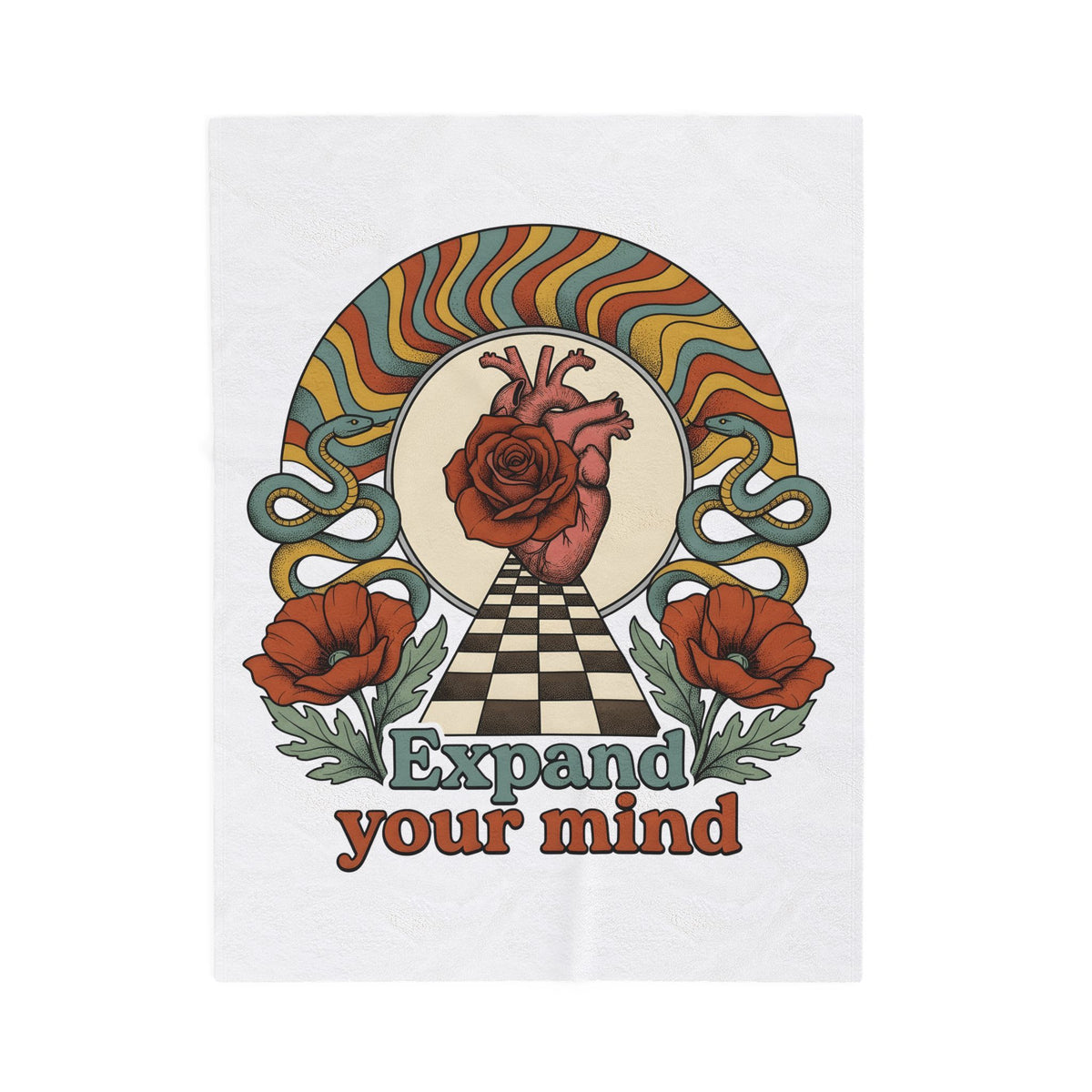 Anatomical Heart Rose Blanket Boho Chic Spiritual Gift Women Psychedelic Blanket Heart Rose Blanket Boho Fan Trippy Blanket Mystical Graphic Retro