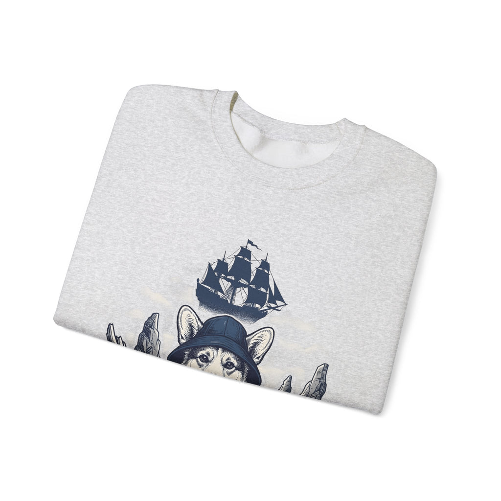 Corgi Pet Sweatshirt Dog Sailing Gift Women Classic Sweatshirt Puppy Sweatshirt Dog Fan Retro Sweatshirt Nautical Graphic Line Art Pirate Boat Sweatshirt
