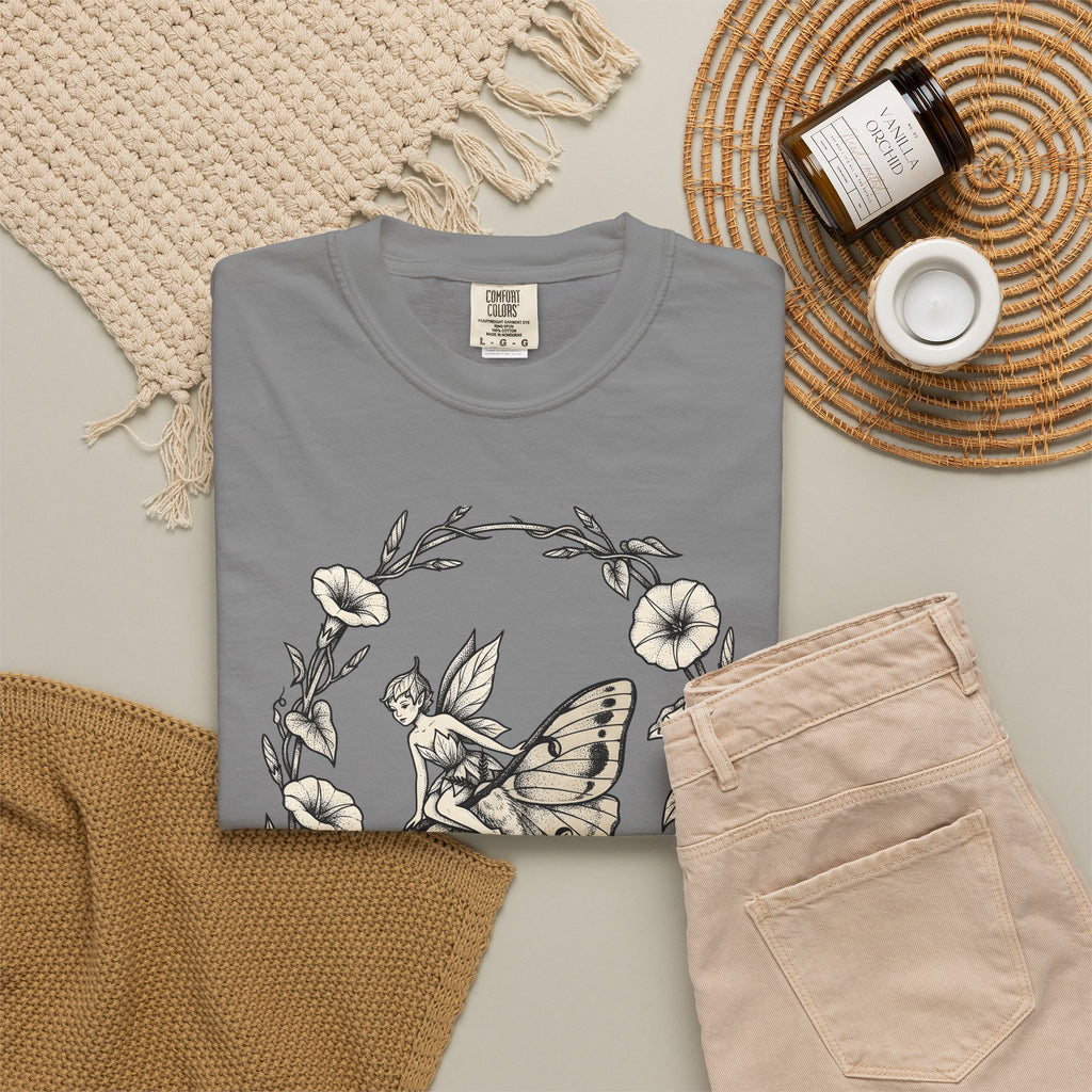 Butterfly Fairy T-Shirt Fairy Mythical Gift Women Nature T-Shirt Fairy T-Shirt Fae Fan Earthy T-Shirt Magical Graphic Antique Wreath T-Shirt