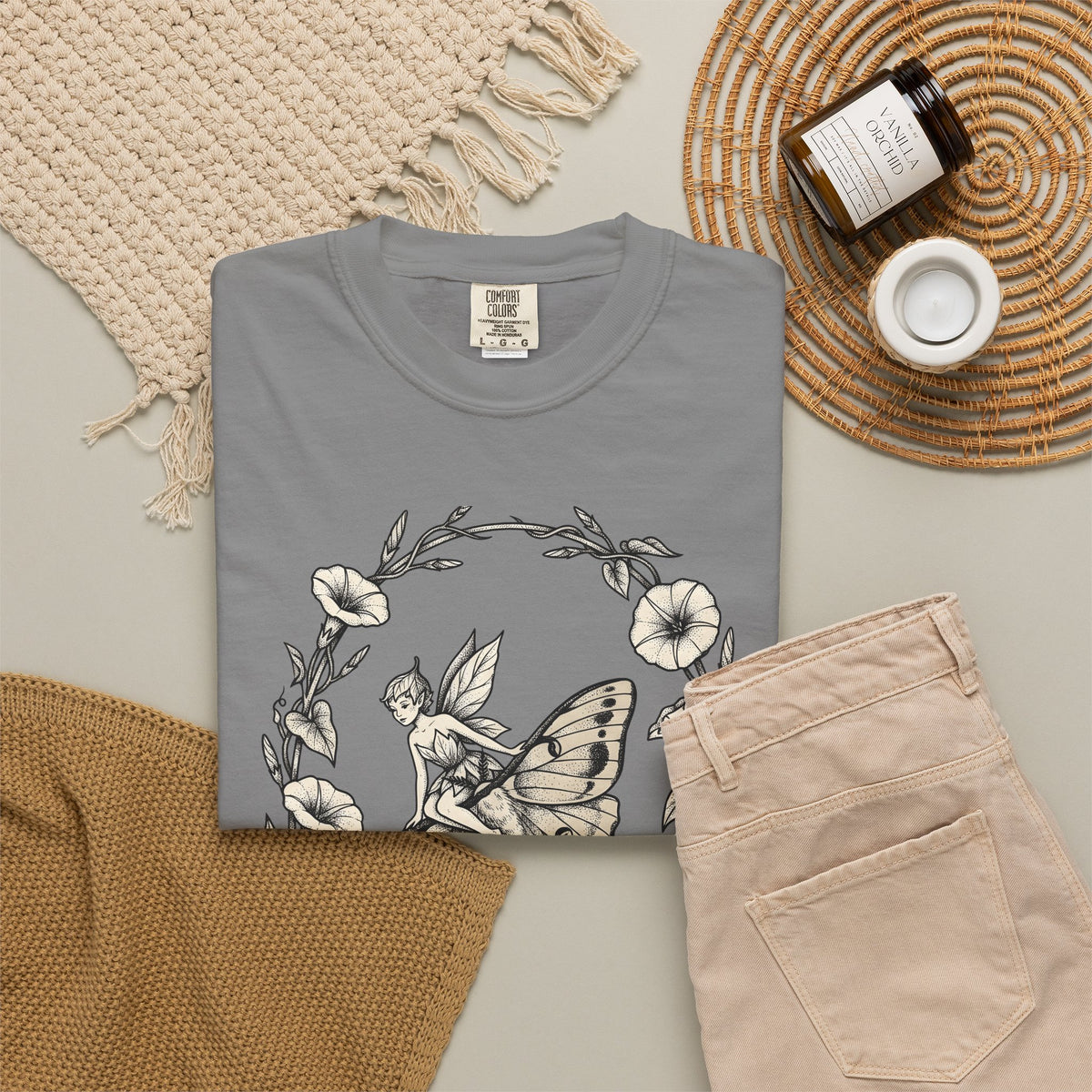 Butterfly Fairy T-Shirt Fairy Mythical Gift Women Nature T-Shirt Fairy T-Shirt Fae Fan Earthy T-Shirt Magical Graphic Antique Wreath T-Shirt