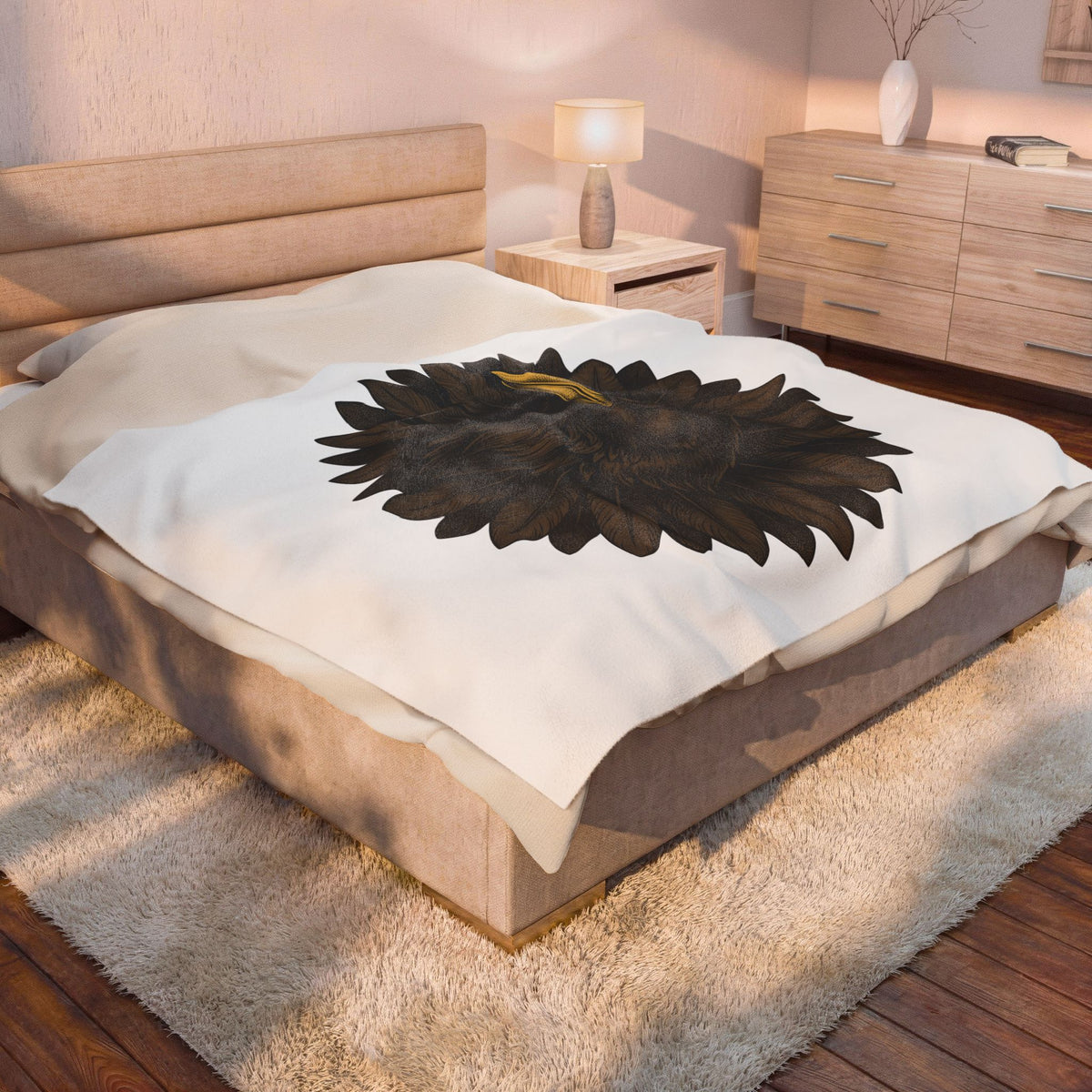 Corvid Flower Blanket Boho Chic Paranormal Gift Women Tribal Blanket Crow Blanket Bohemian Fan Ethnic Blanket Occult Graphic Antique Wing Blanket