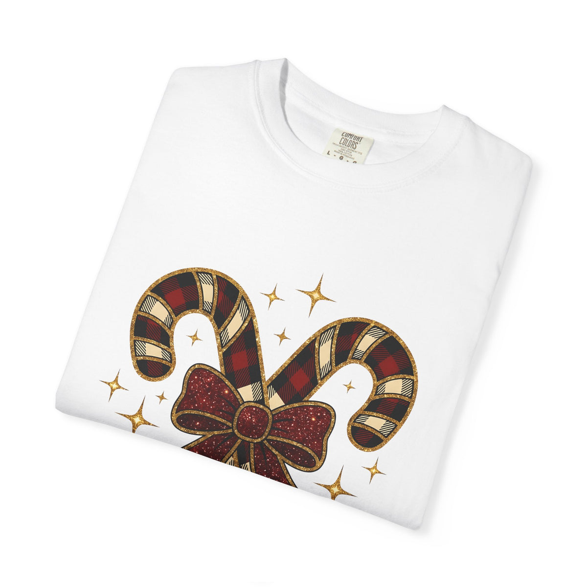 Striped Candy Bow T-Shirt Christmas Event Gift Women Glimmer T-Shirt Candy Bow T-Shirt Christmas Fan Sparkle T-Shirt Party Graphic Gingham Star