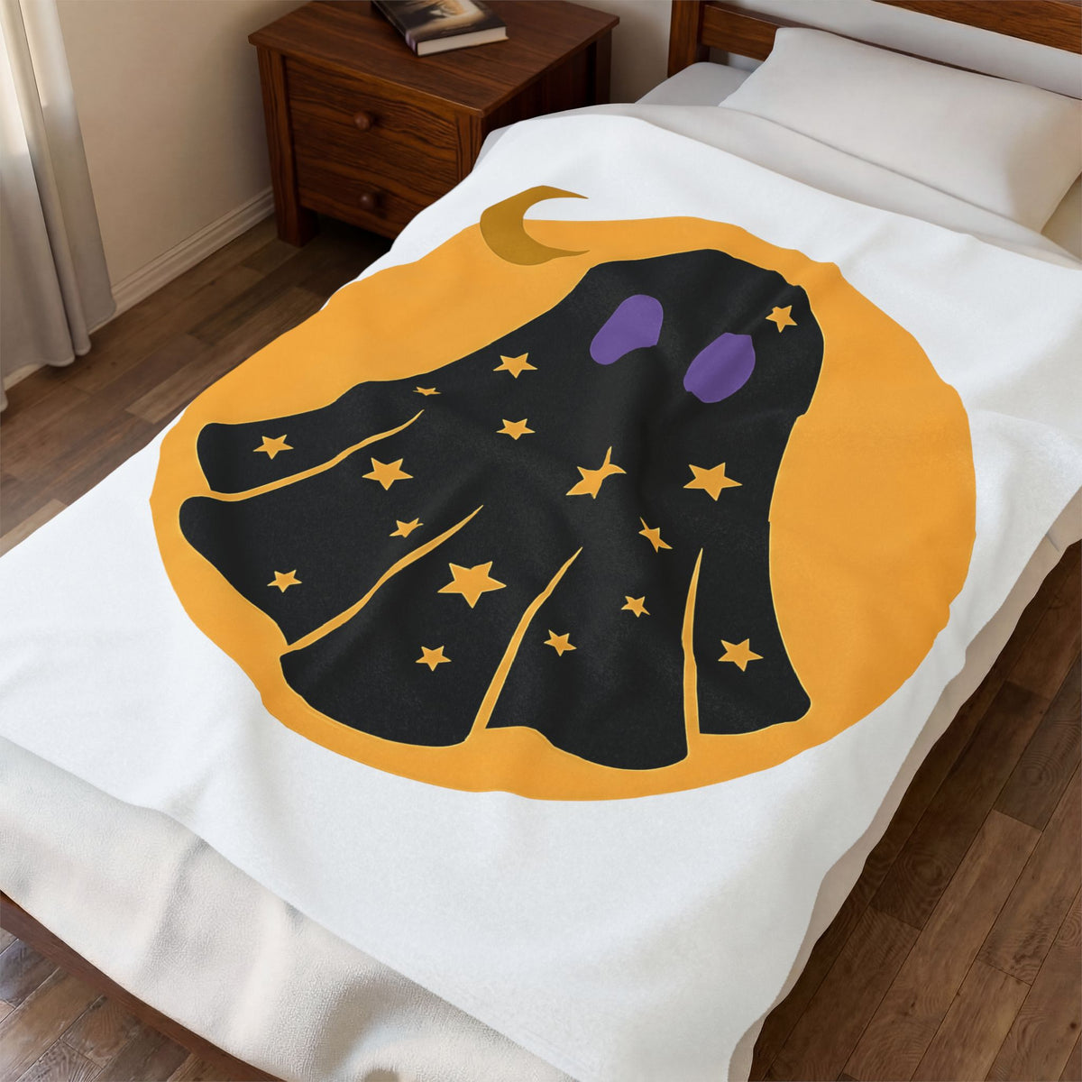 Ghost Halloween Spooky Gift Cute Specter Horror Fan Ghostly Macabre Minimalist Crescent Blanket
