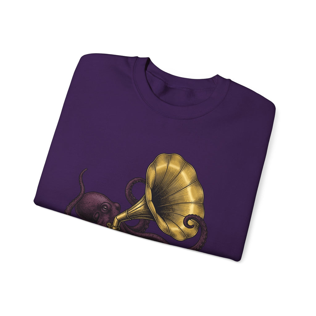 Octopus Phonograph Sweatshirt Animal Sound Gift Women Classic Sweatshirt Gramophone Sweatshirt Pet Fan Retro Sweatshirt Audio Graphic Doodle Music Player