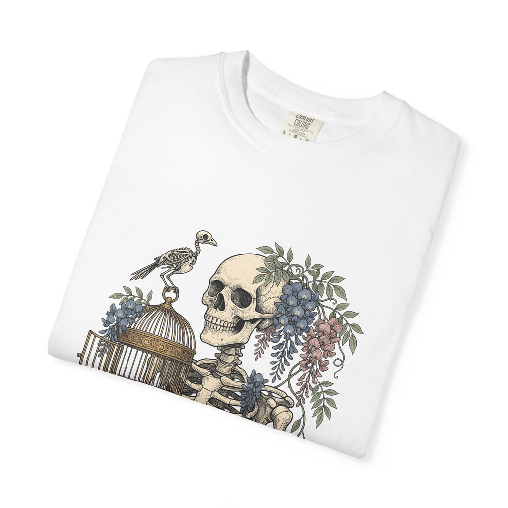 Bone Bloom T-Shirt Halloween Dark Art Gift Women Rustic T-Shirt Skeleton T-Shirt Horror Fan Gothic T-Shirt Macabre Graphic Doodle Aviary T-Shirt