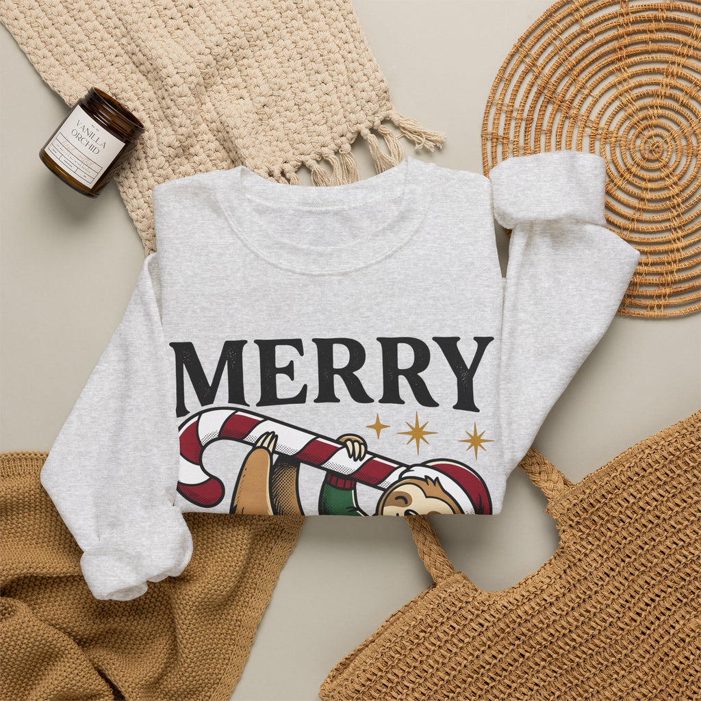 Sloth Festive Cane Sweatshirt Christmas Critter Gift Women Doodle Sweatshirt Sloth Sweatshirt Xmas Fan Hand Drawn Sweatshirt Creature Graphic Nostalgic Box