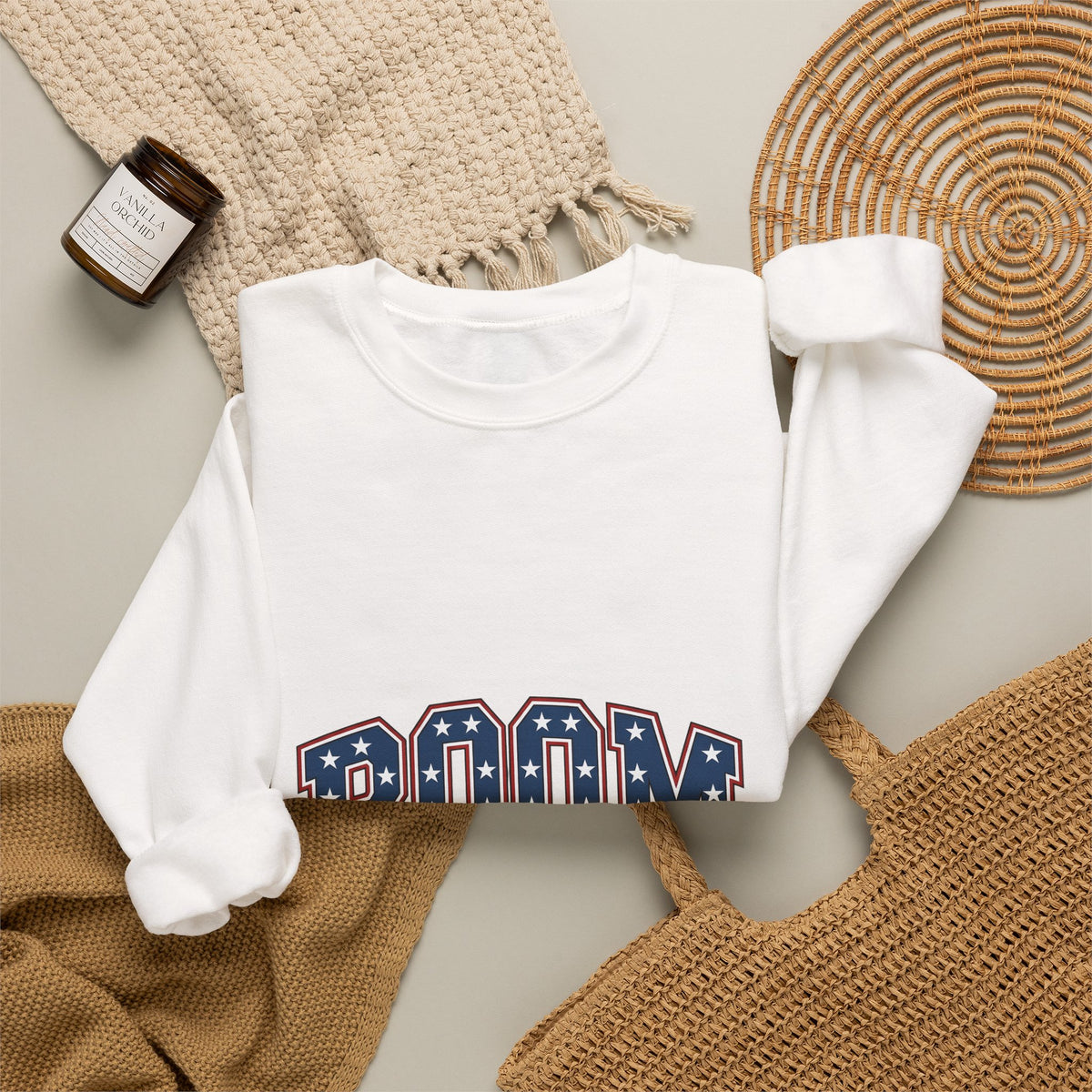 Star Pattern Text Sweatshirt 4th Of July Patriotic Gift Women Bold Sweatshirt Typography Sweatshirt Independence Fan Vintage Sweatshirt American Graphic Retro