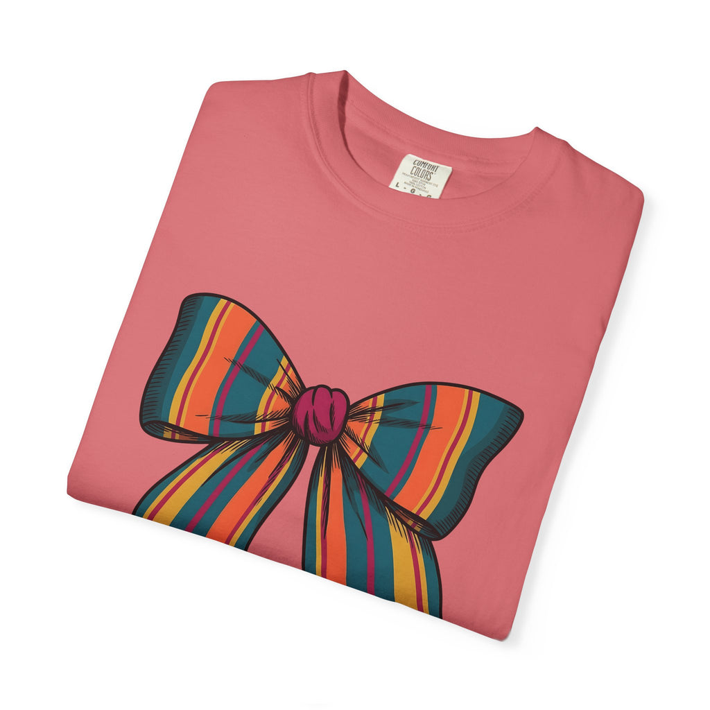 Striped Hair Bow T-Shirt Moms Apparel Gift Women Simple Graphic T-Shirt Hair Bow T-Shirt Mom Fan Minimalist T-Shirt Clothing Graphic Classic Fringe