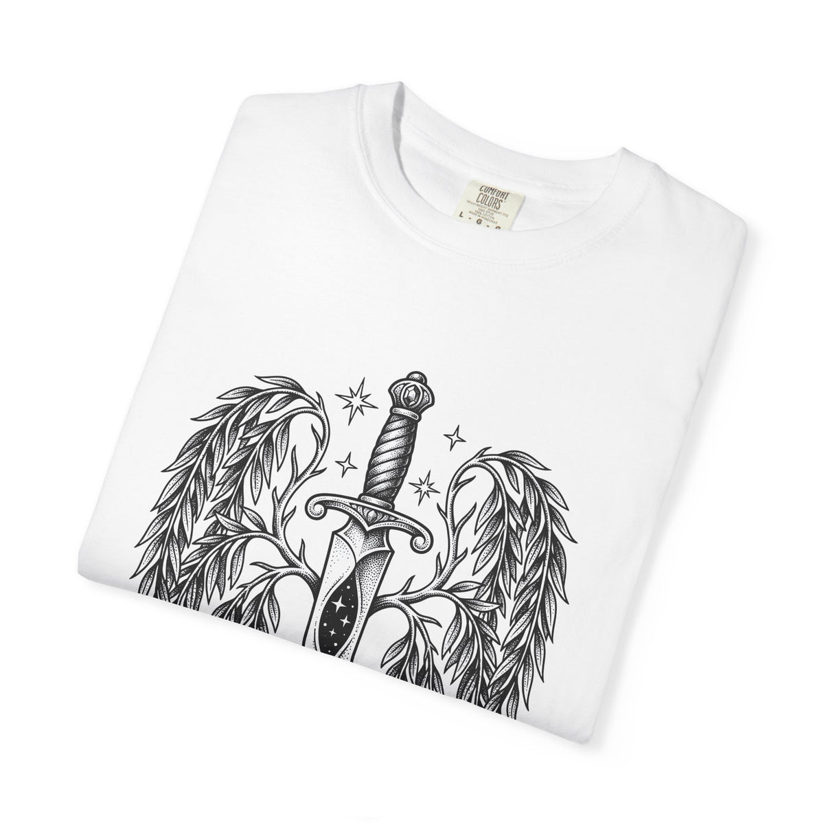 Dagger Wings T-Shirt Boho Chic Gothic Gift Women Tattoo T-Shirt Angel Wings T-Shirt Bohemian Fan Ink T-Shirt Dark Graphic Vintage Stars T-Shirt