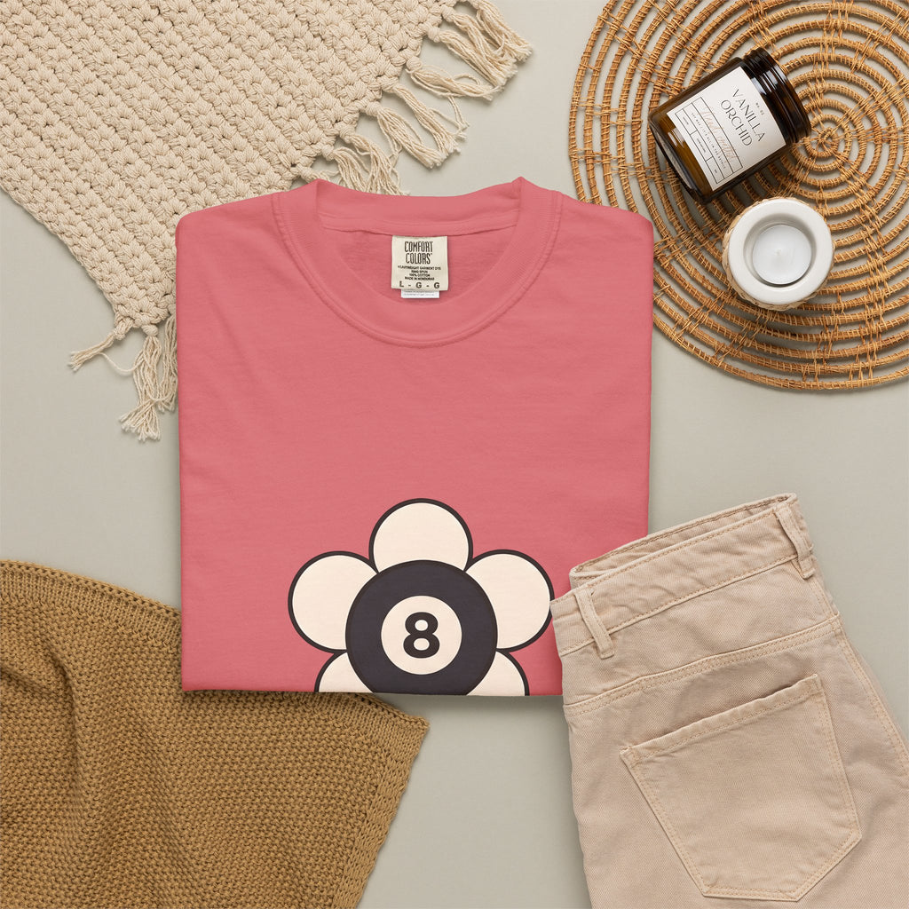 Eight Ball Flower Billiards Plants Gift Modern Magic Flower Pool Fan Artistic Floral Antique T-Shirt