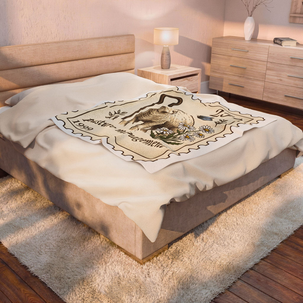 Lamb Drawing Blanket Easter Farmland Gift Women Rustic Blanket Sheep Blanket Spring Fan Country Blanket Farm Graphic Doodle Field Flowers Blanket
