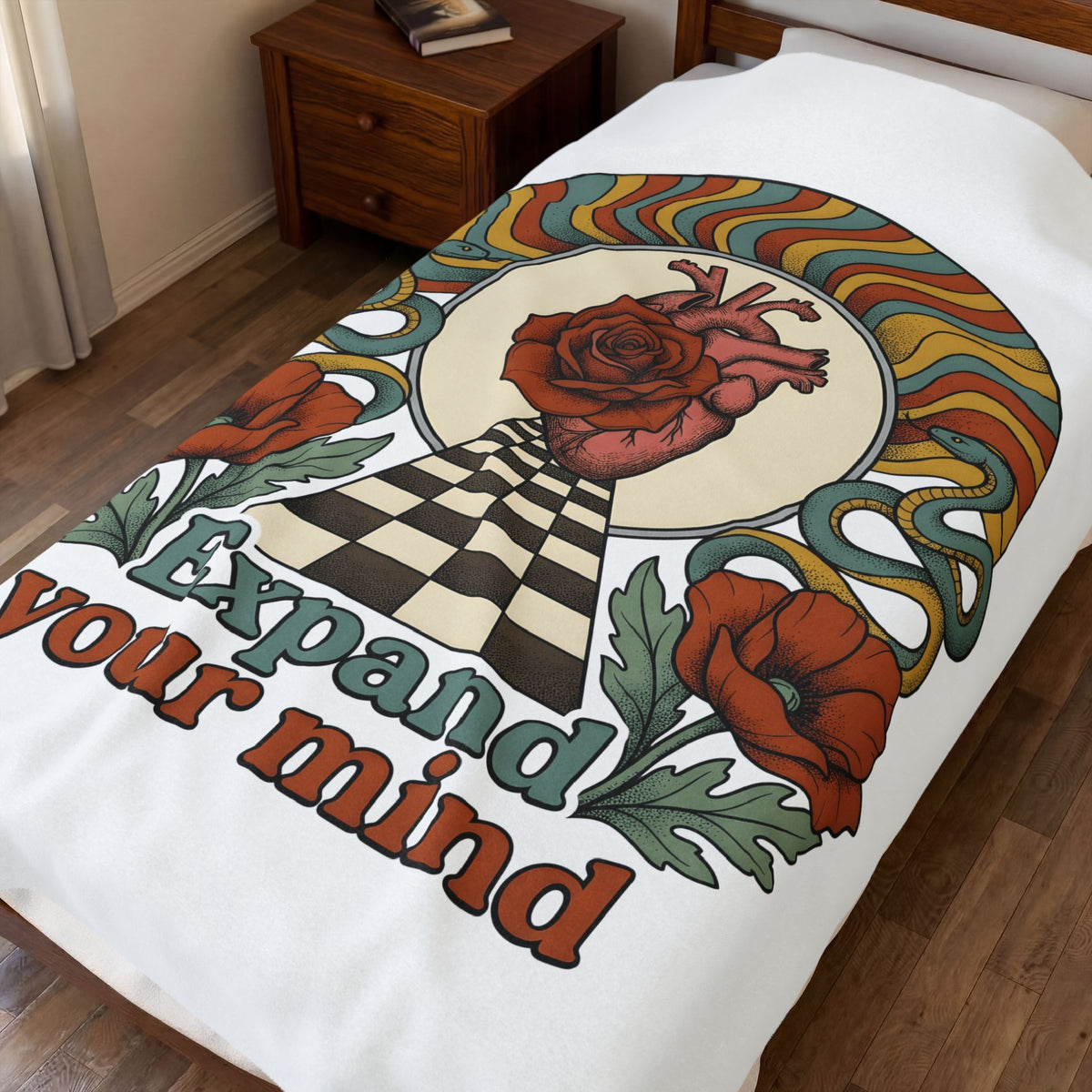 Anatomical Heart Rose Blanket Boho Chic Spiritual Gift Women Psychedelic Blanket Heart Rose Blanket Boho Fan Trippy Blanket Mystical Graphic Retro