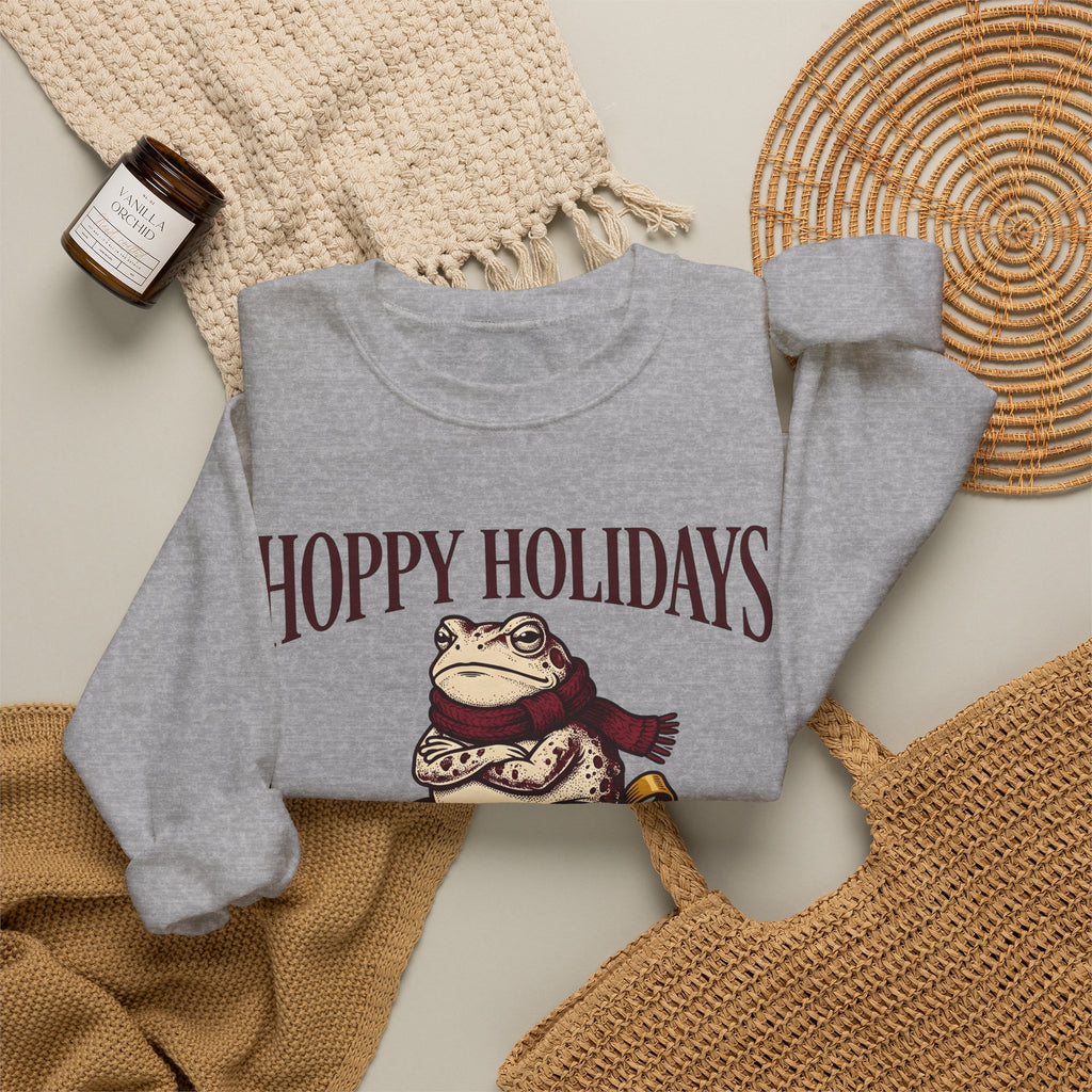 Frog Keepsake Sweatshirt Christmas Critters Gift Women Traditional Sweatshirt Toad Sweatshirt Xmas Fan Hand Drawn Sweatshirt Creature Graphic Outline Muffler