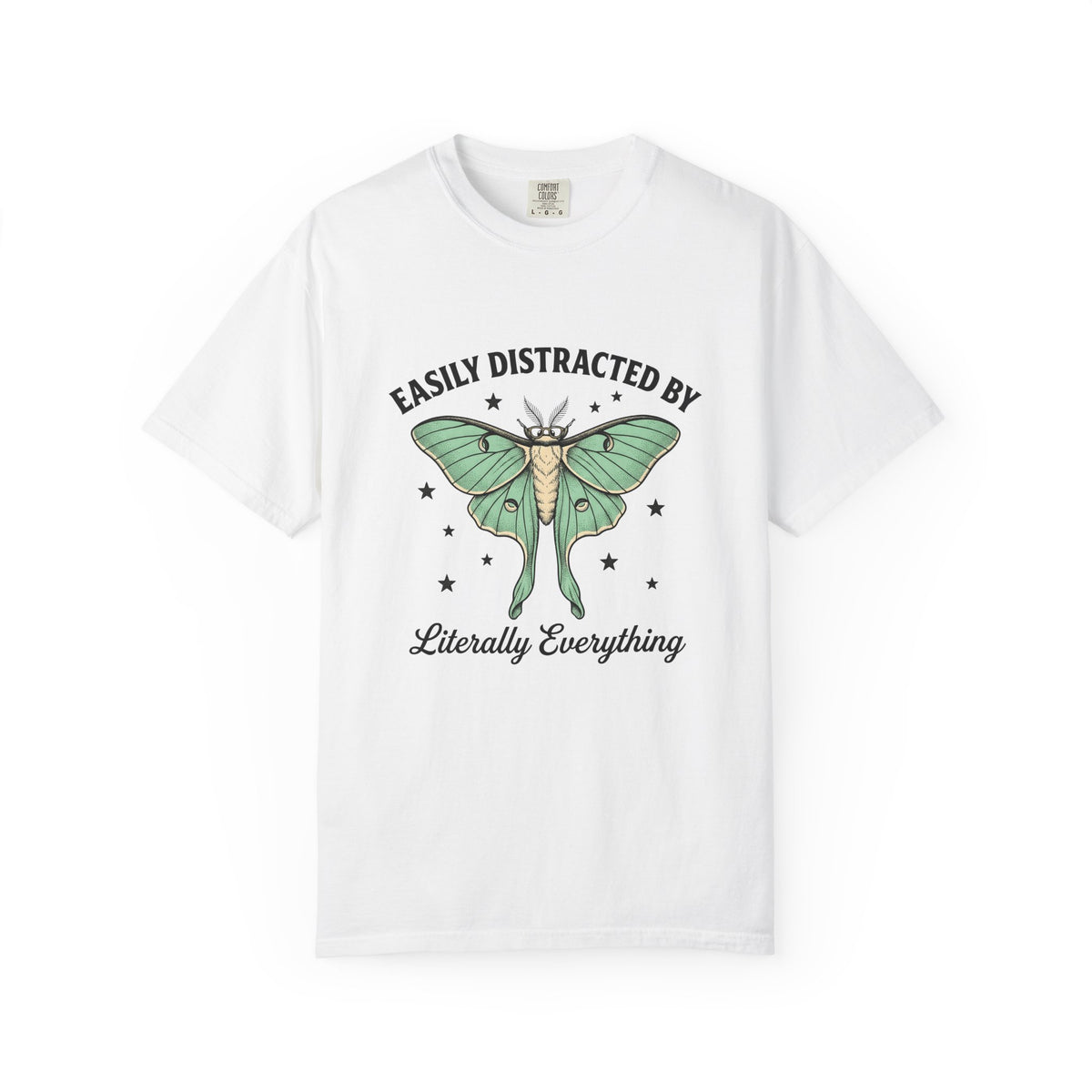 Luna Moth T-Shirt Funny Arthropod Gift Women Hand Painted T-Shirt Moth T-Shirt Humor Fan Hand Drawn T-Shirt Insect Graphic Cartoon Stars T-Shirt
