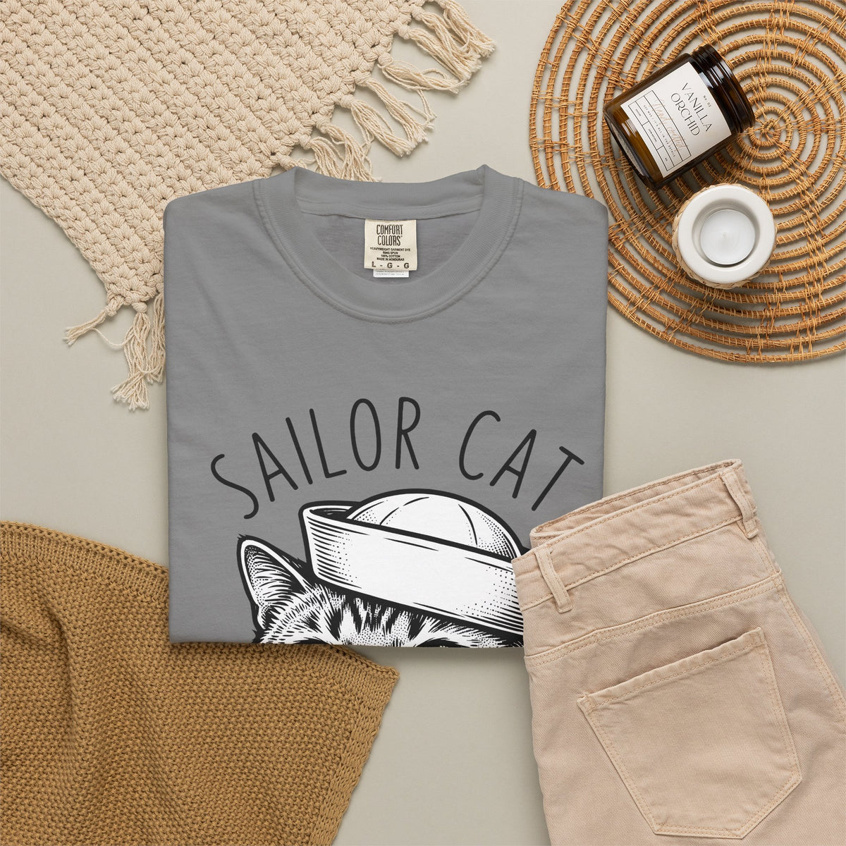 Cat Head T-Shirt Cat Sea Gift Women Sketch T-Shirt Kitten T-Shirt Cat Fan Feline T-Shirt Nautical Graphic Oceanic Design Line Art Captain Hat